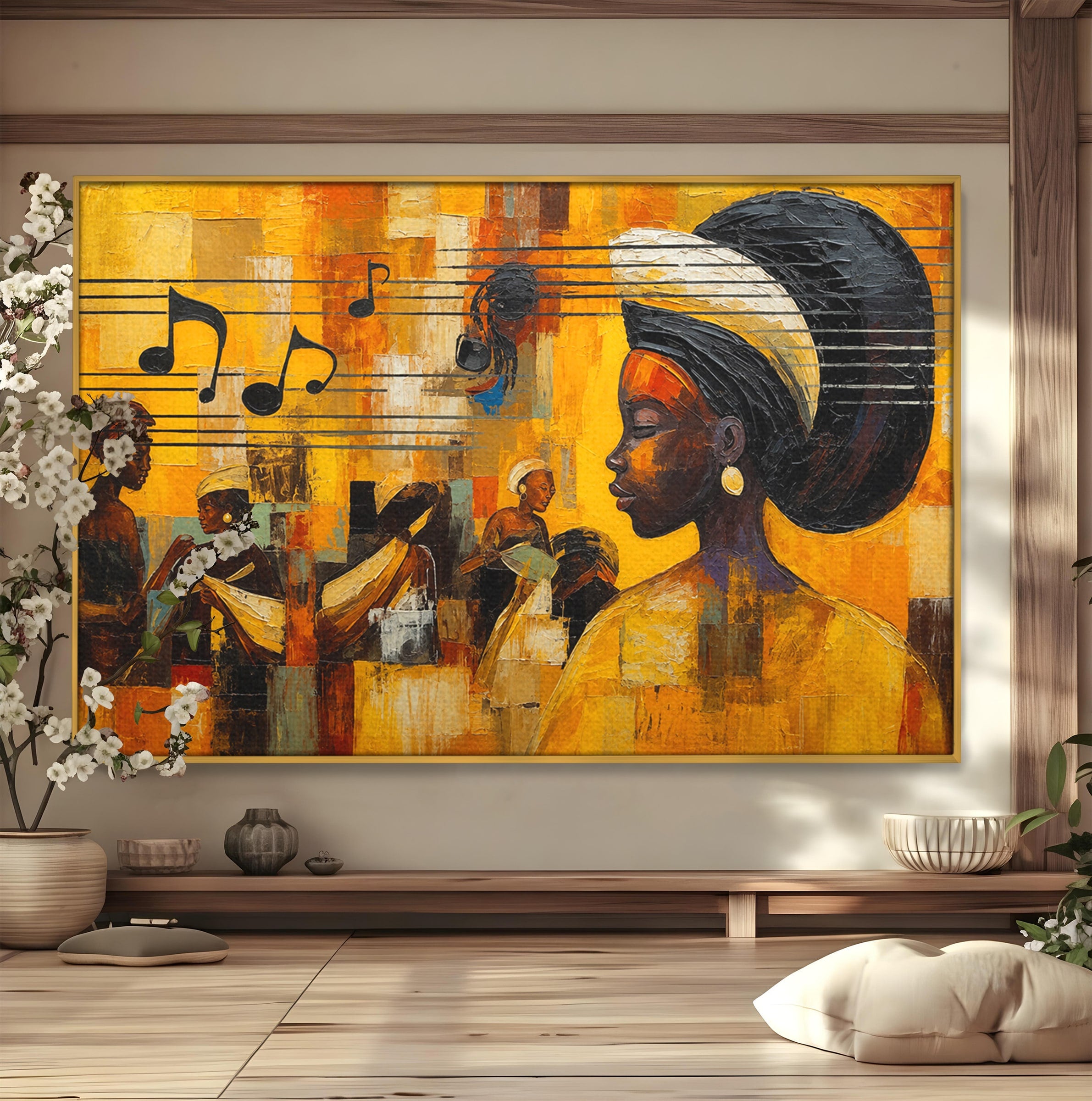 Tablou Canvas Premium LuxCanva® R1033, Armonie Africana, Muzica, Portret, Cultura, Traditie, Living, Arta, Femeie, Culori Vibrante