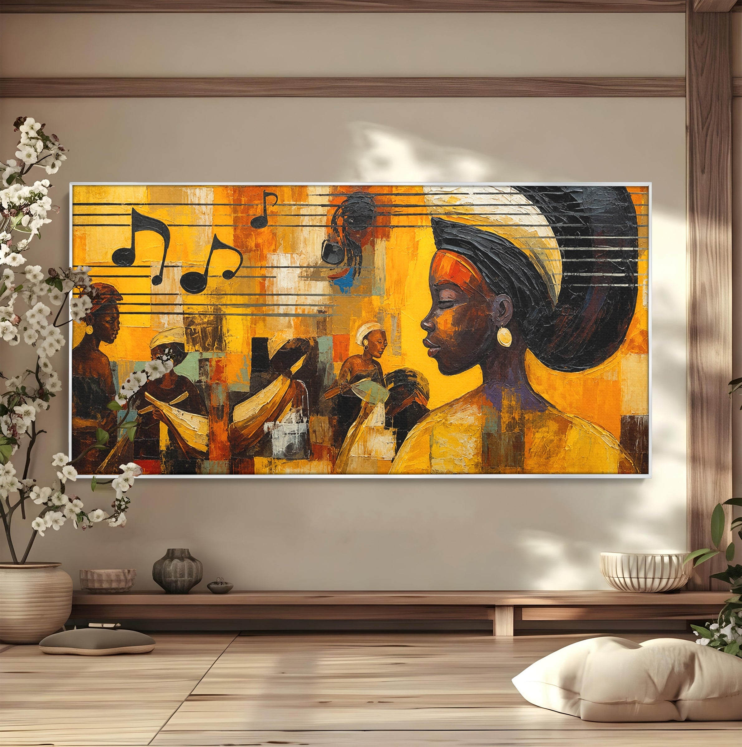 Tablou Canvas Premium LuxCanva® R1033, Armonie Africana, Muzica, Portret, Cultura, Traditie, Living, Arta, Femeie, Culori Vibrante