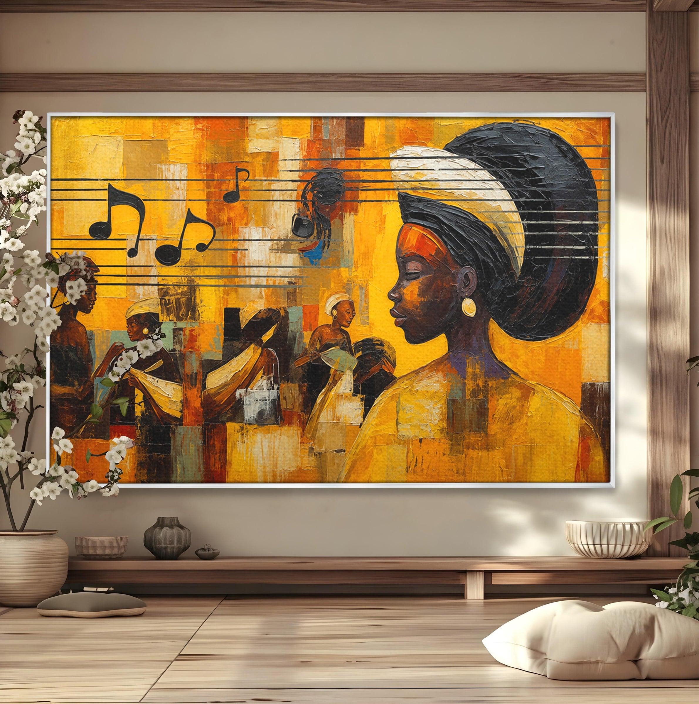Tablou Canvas Premium LuxCanva® R1033, Armonie Africana, Muzica, Portret, Cultura, Traditie, Living, Arta, Femeie, Culori Vibrante