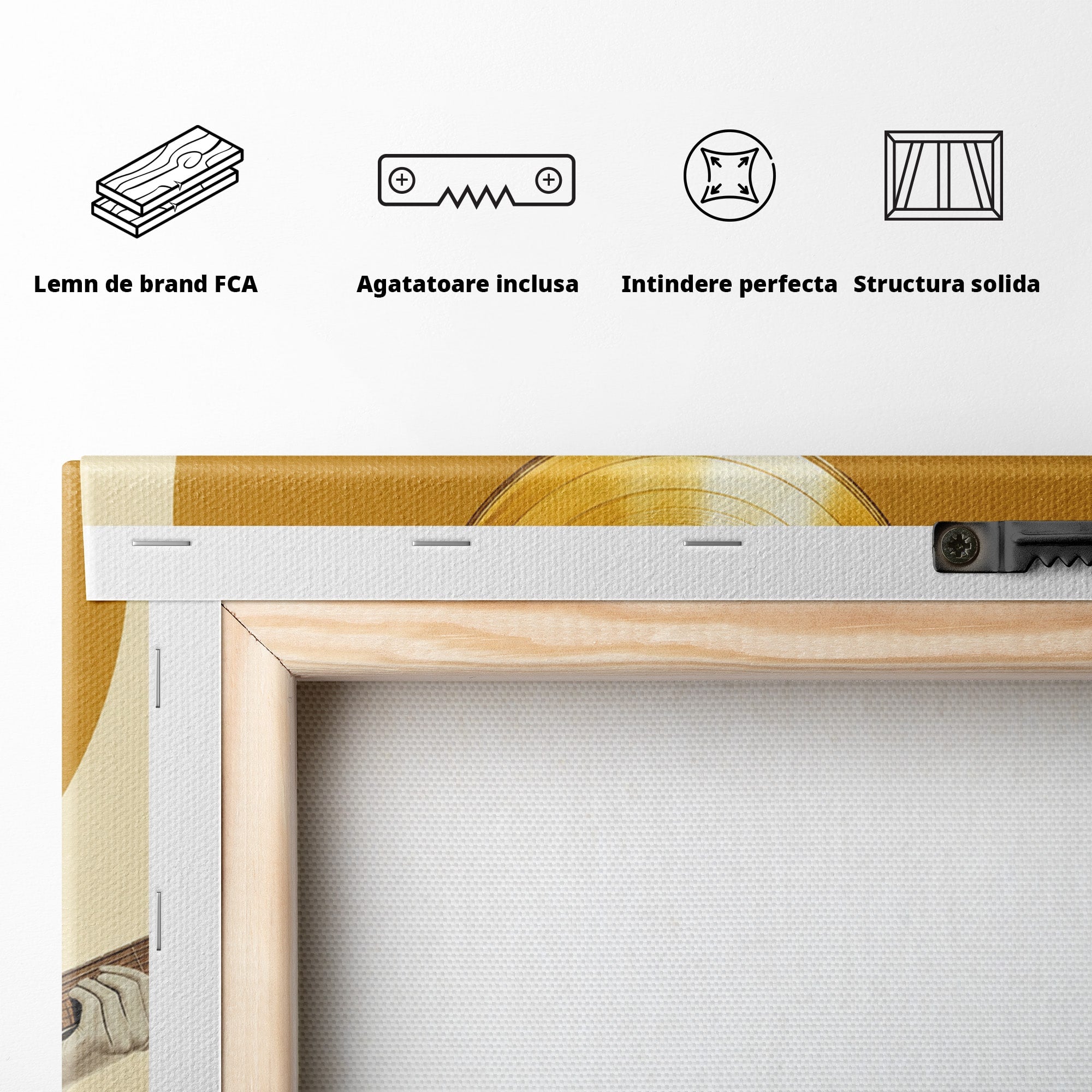 Tablou Canvas Premium LuxCanva® R1034, Figura Cu Chitara De Aur, Figura, Chitara, Arta Moderna, Abstract, Dormitor, Birou, Culori Vibrante