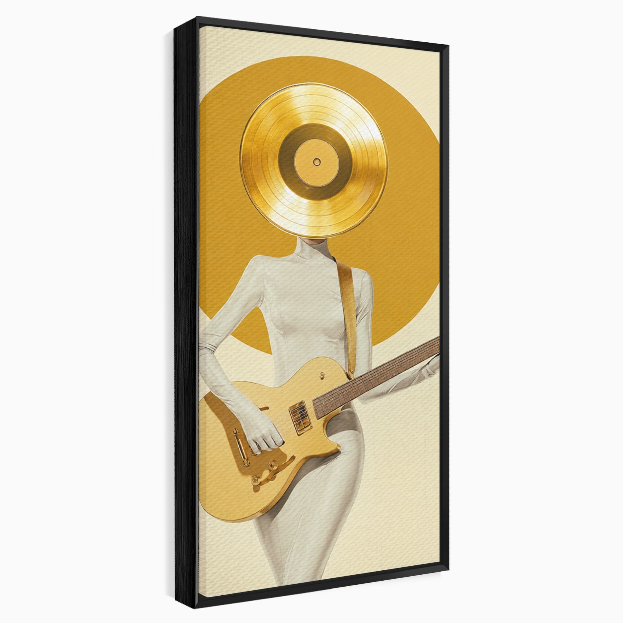 Tablou Canvas Premium LuxCanva® R1034, Figura Cu Chitara De Aur, Figura, Chitara, Arta Moderna, Abstract, Dormitor, Birou, Culori Vibrante