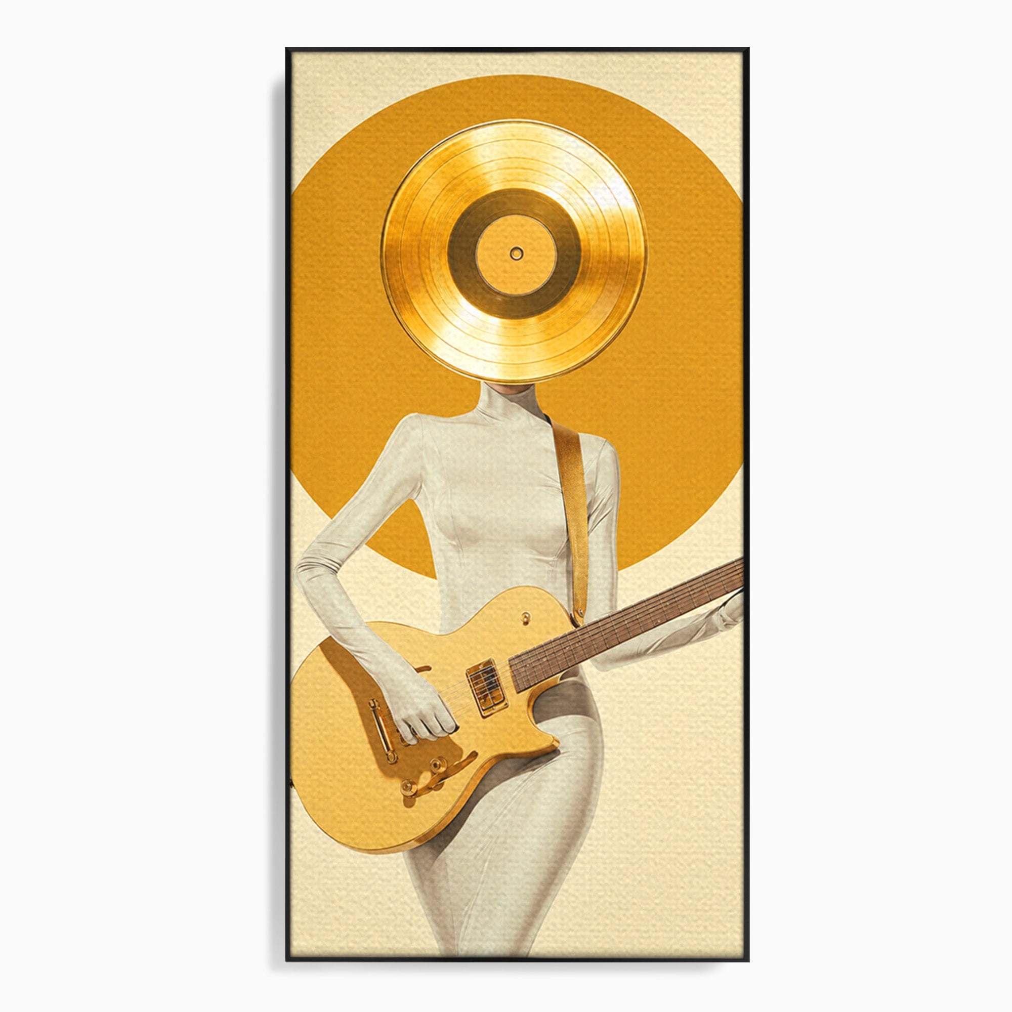 Tablou Canvas Premium LuxCanva® R1034, Figura Cu Chitara De Aur, Figura, Chitara, Arta Moderna, Abstract, Dormitor, Birou, Culori Vibrante