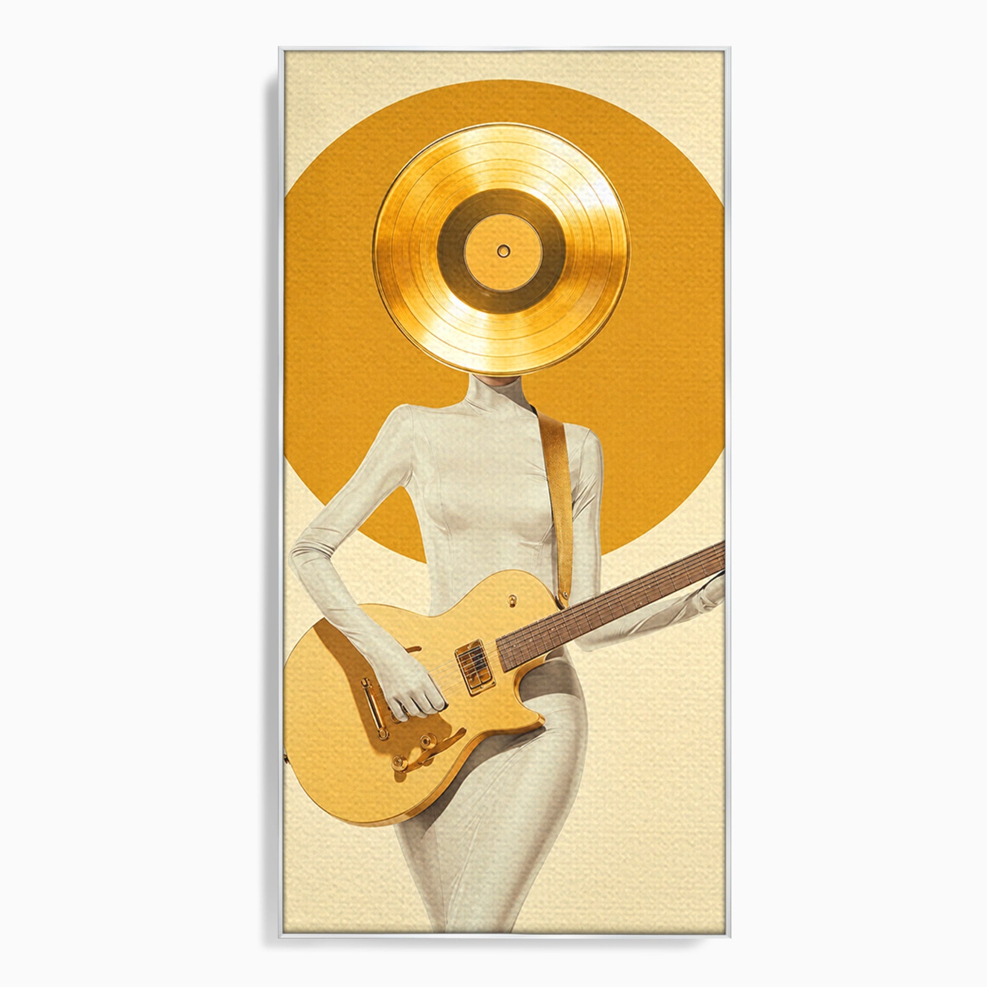 Tablou Canvas Premium LuxCanva® R1034, Figura Cu Chitara De Aur, Figura, Chitara, Arta Moderna, Abstract, Dormitor, Birou, Culori Vibrante