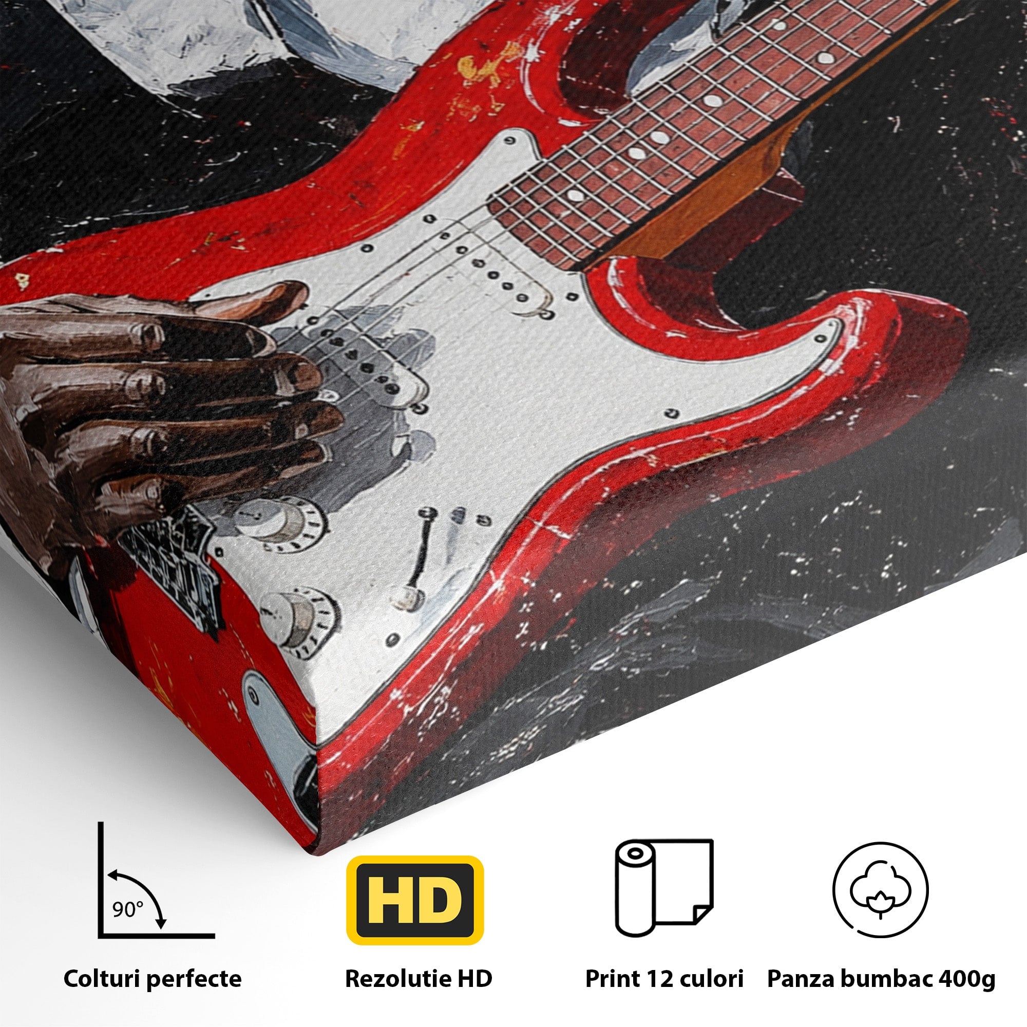 Tablou Canvas Premium LuxCanva® R1035, Chitaristul Elegant, Chitara, Muzician, Portret, Living, Eleganta, Culori Vibrante