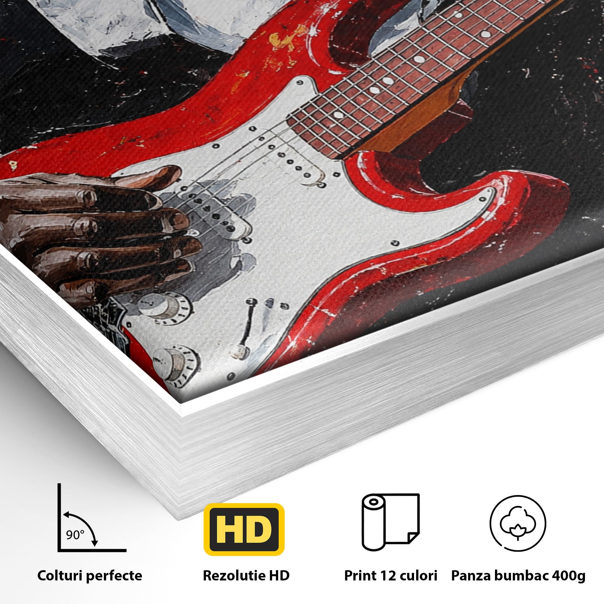 Tablou Canvas Premium LuxCanva® R1035, Chitaristul Elegant, Chitara, Muzician, Portret, Living, Eleganta, Culori Vibrante