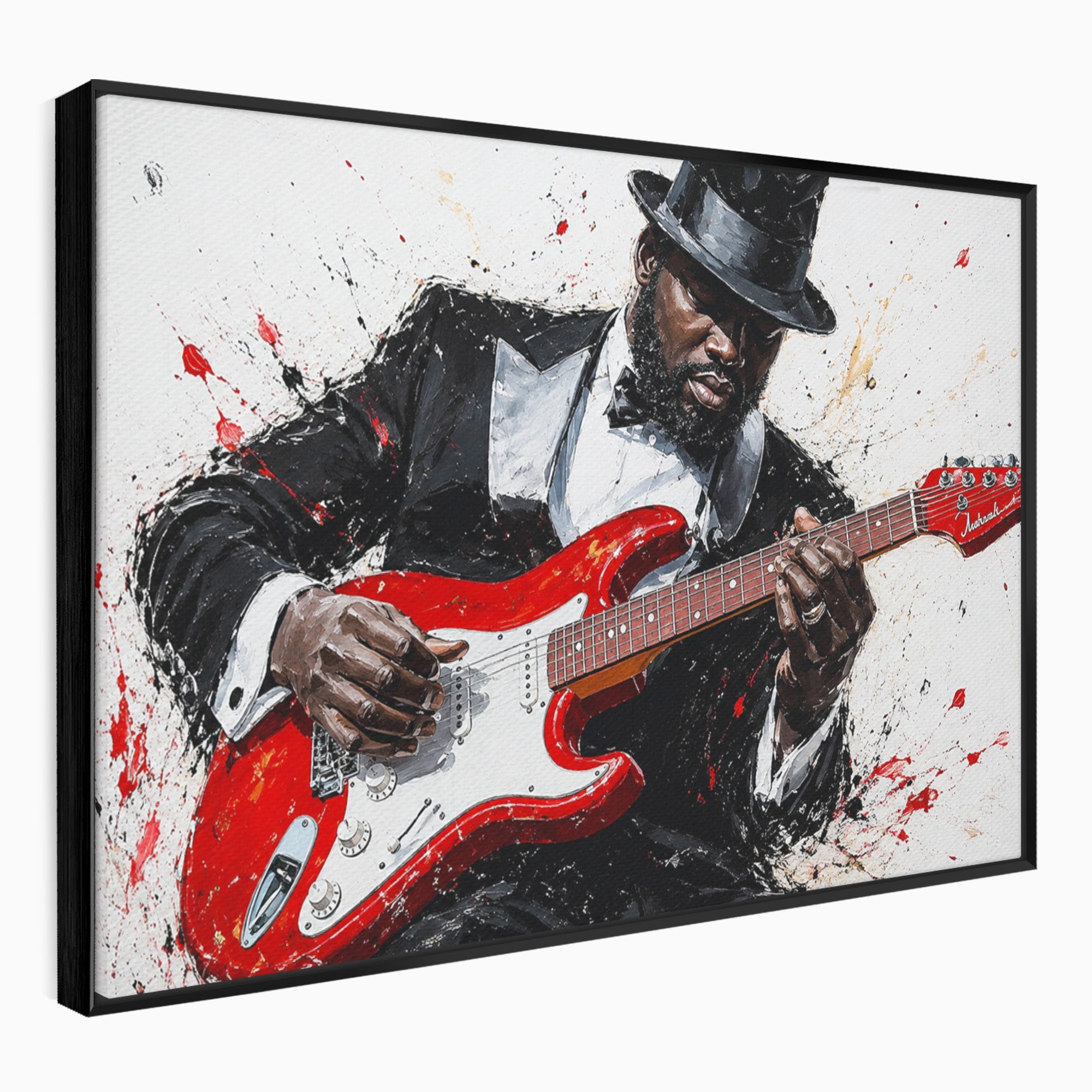Tablou Canvas Premium LuxCanva® R1035, Chitaristul Elegant, Chitara, Muzician, Portret, Living, Eleganta, Culori Vibrante