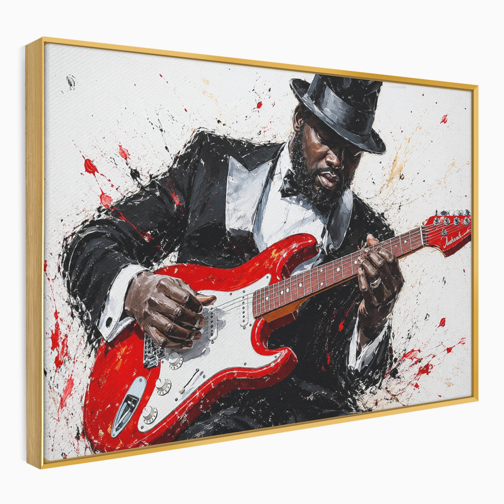 Tablou Canvas Premium LuxCanva® R1035, Chitaristul Elegant, Chitara, Muzician, Portret, Living, Eleganta, Culori Vibrante