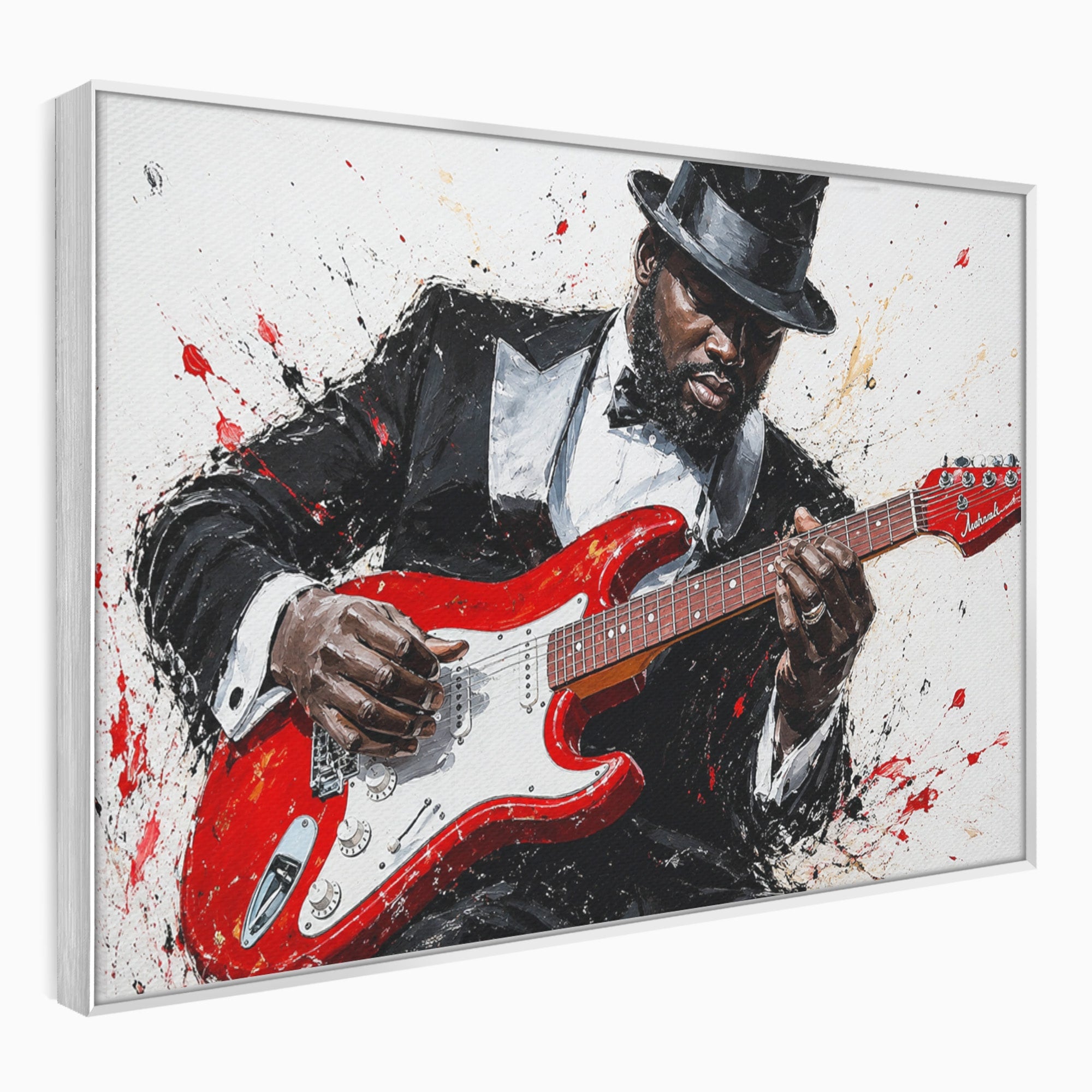 Tablou Canvas Premium LuxCanva® R1035, Chitaristul Elegant, Chitara, Muzician, Portret, Living, Eleganta, Culori Vibrante