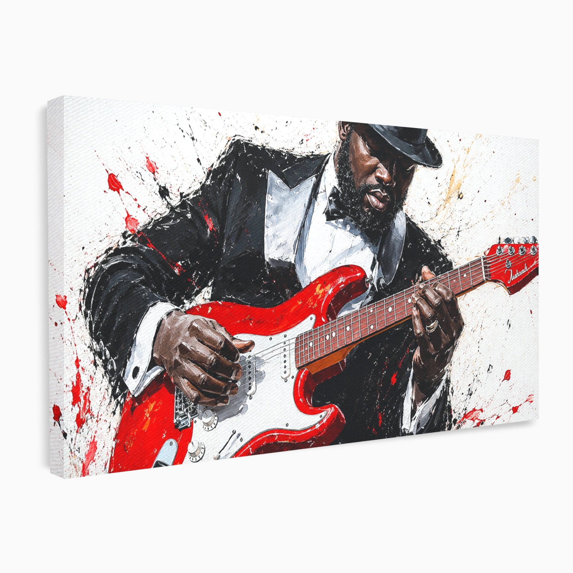 Tablou Canvas Premium LuxCanva® R1035, Chitaristul Elegant, Chitara, Muzician, Portret, Living, Eleganta, Culori Vibrante