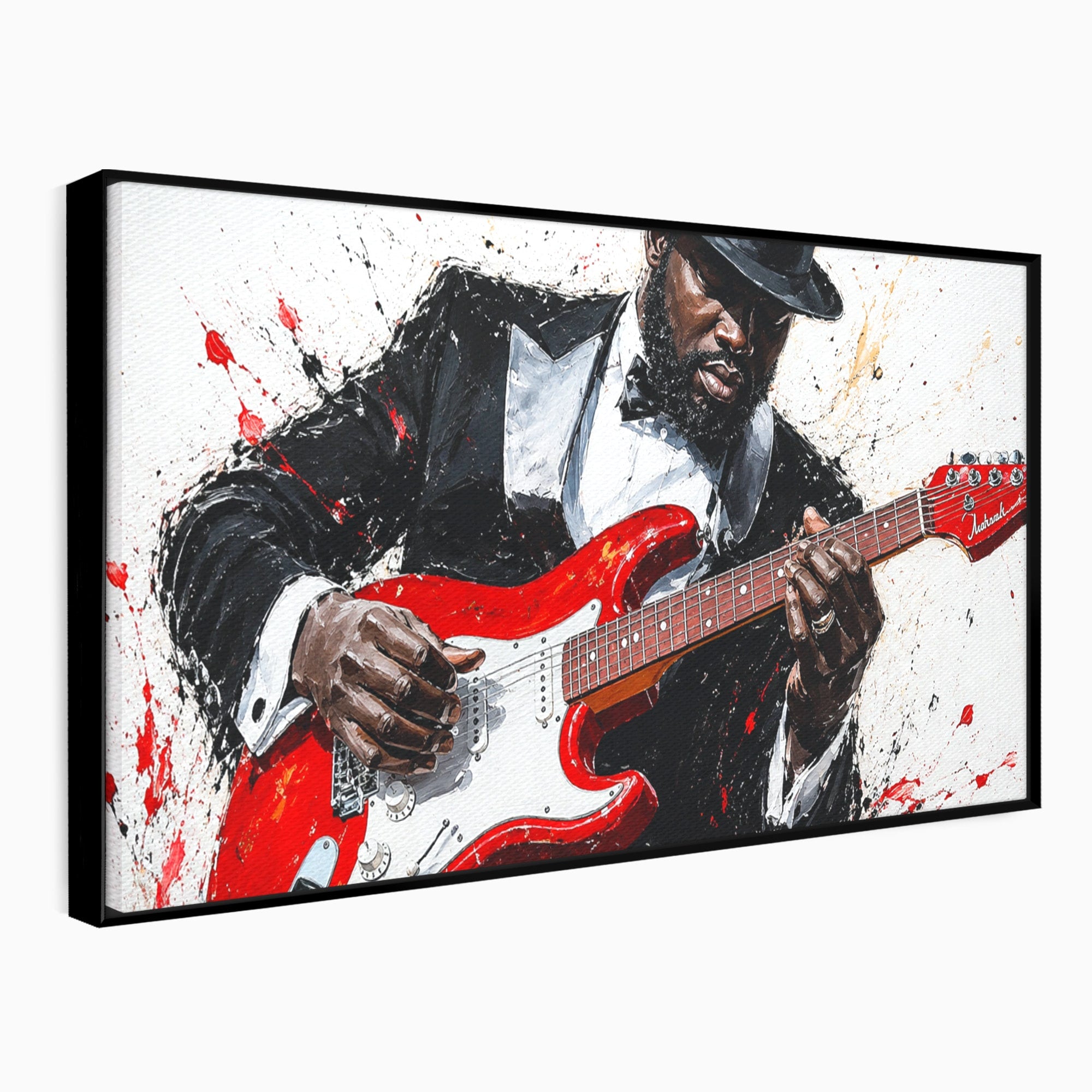 Tablou Canvas Premium LuxCanva® R1035, Chitaristul Elegant, Chitara, Muzician, Portret, Living, Eleganta, Culori Vibrante
