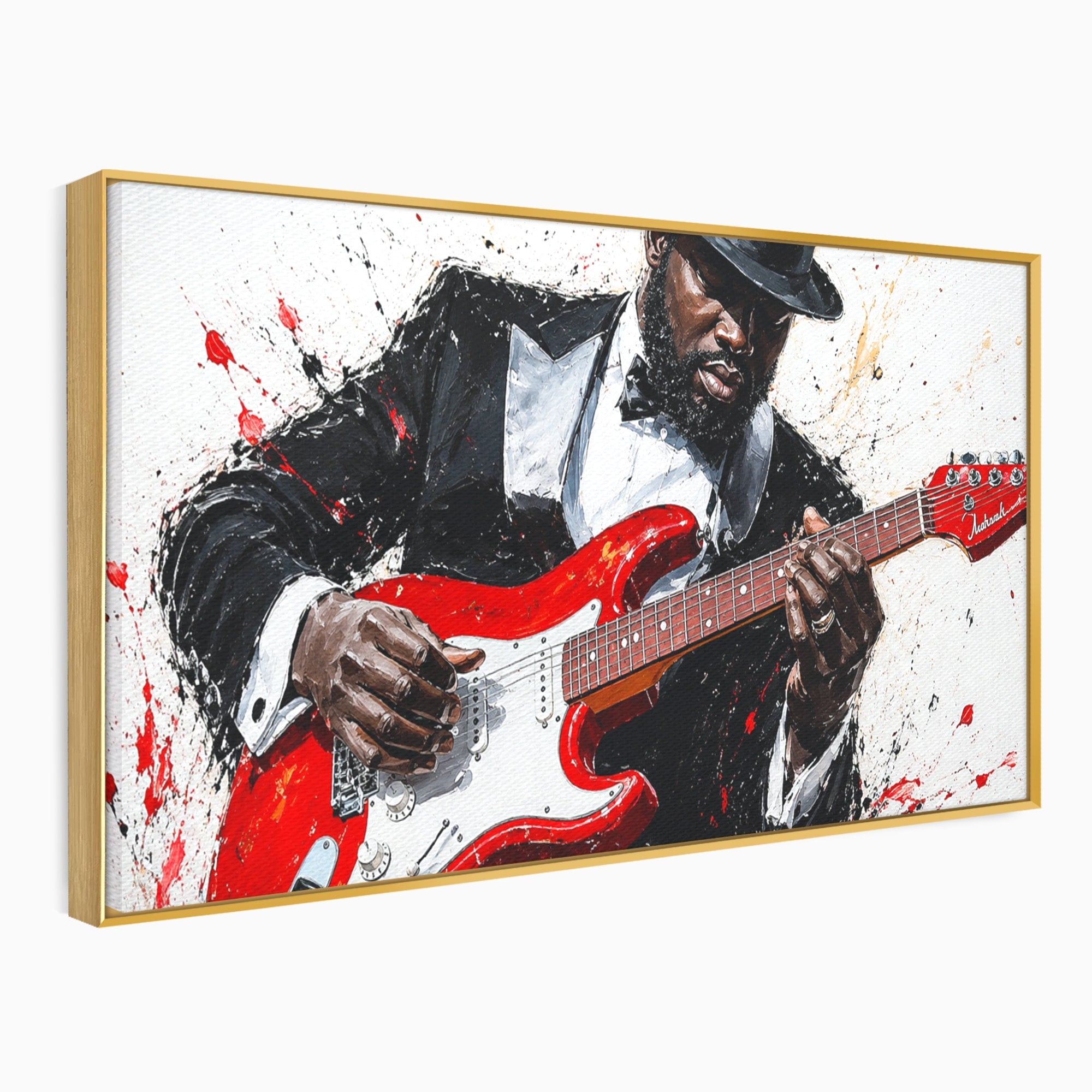 Tablou Canvas Premium LuxCanva® R1035, Chitaristul Elegant, Chitara, Muzician, Portret, Living, Eleganta, Culori Vibrante