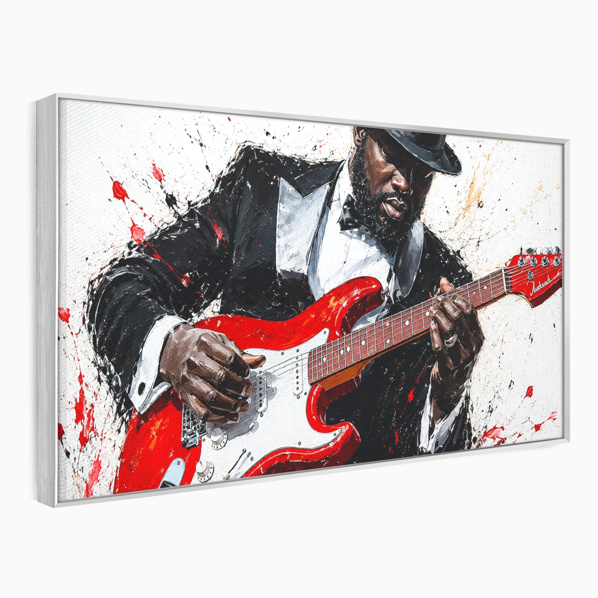 Tablou Canvas Premium LuxCanva® R1035, Chitaristul Elegant, Chitara, Muzician, Portret, Living, Eleganta, Culori Vibrante