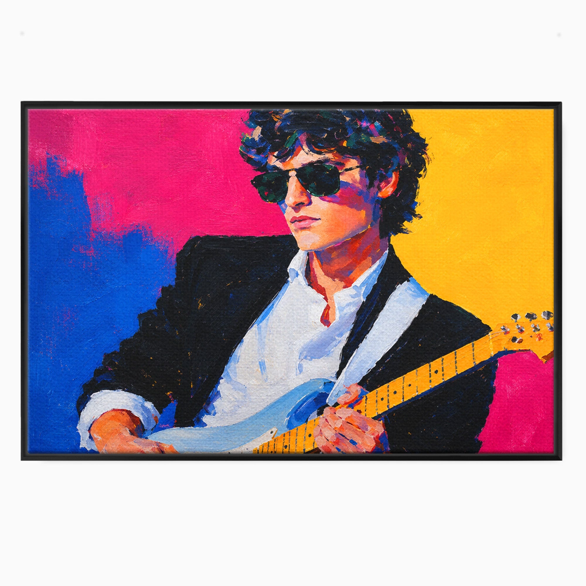 Tablou Canvas Premium LuxCanva® R1036, Chitaristul Retro, Chitarist, Retro, Portret, Muzica, Living, Culori Vibrante