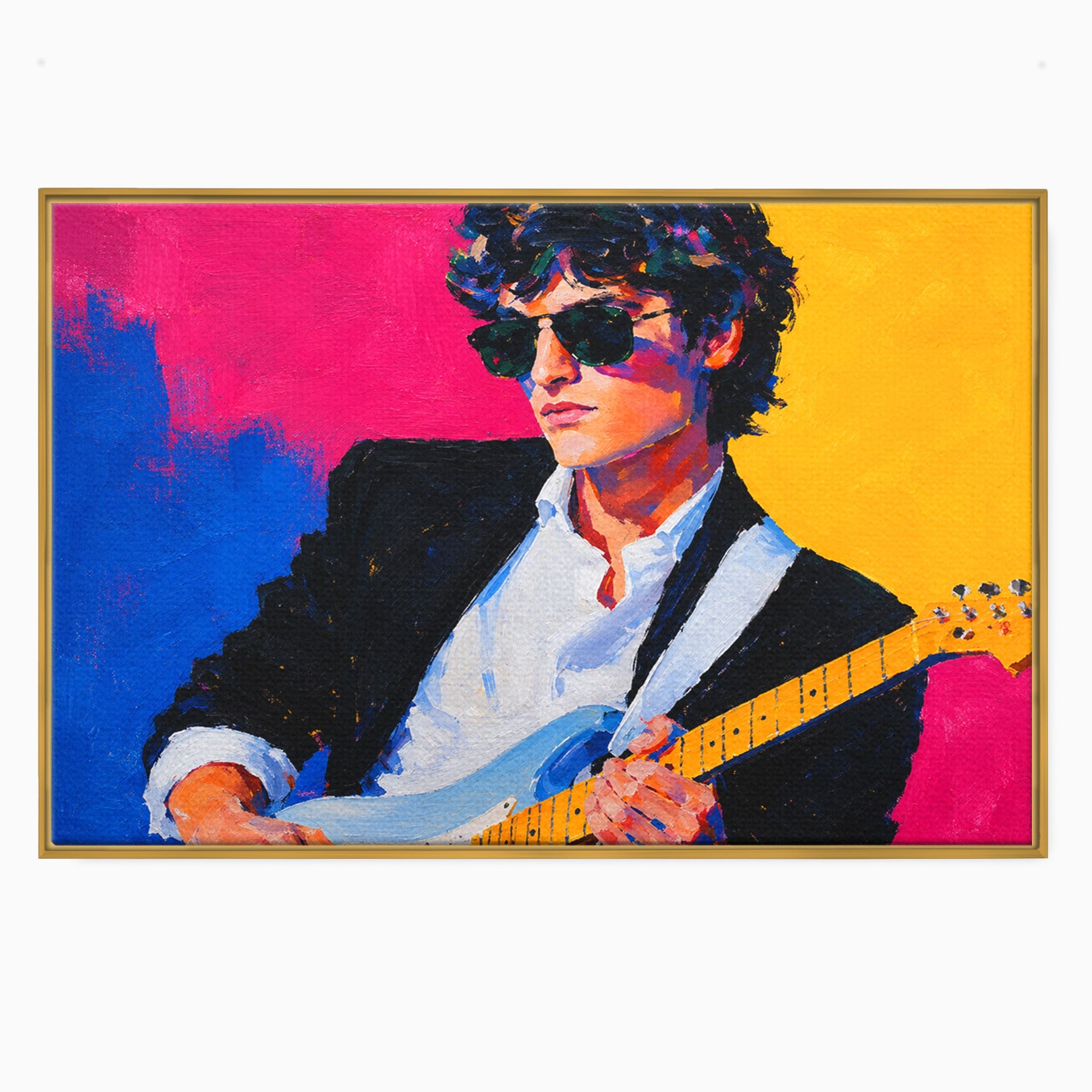 Tablou Canvas Premium LuxCanva® R1036, Chitaristul Retro, Chitarist, Retro, Portret, Muzica, Living, Culori Vibrante