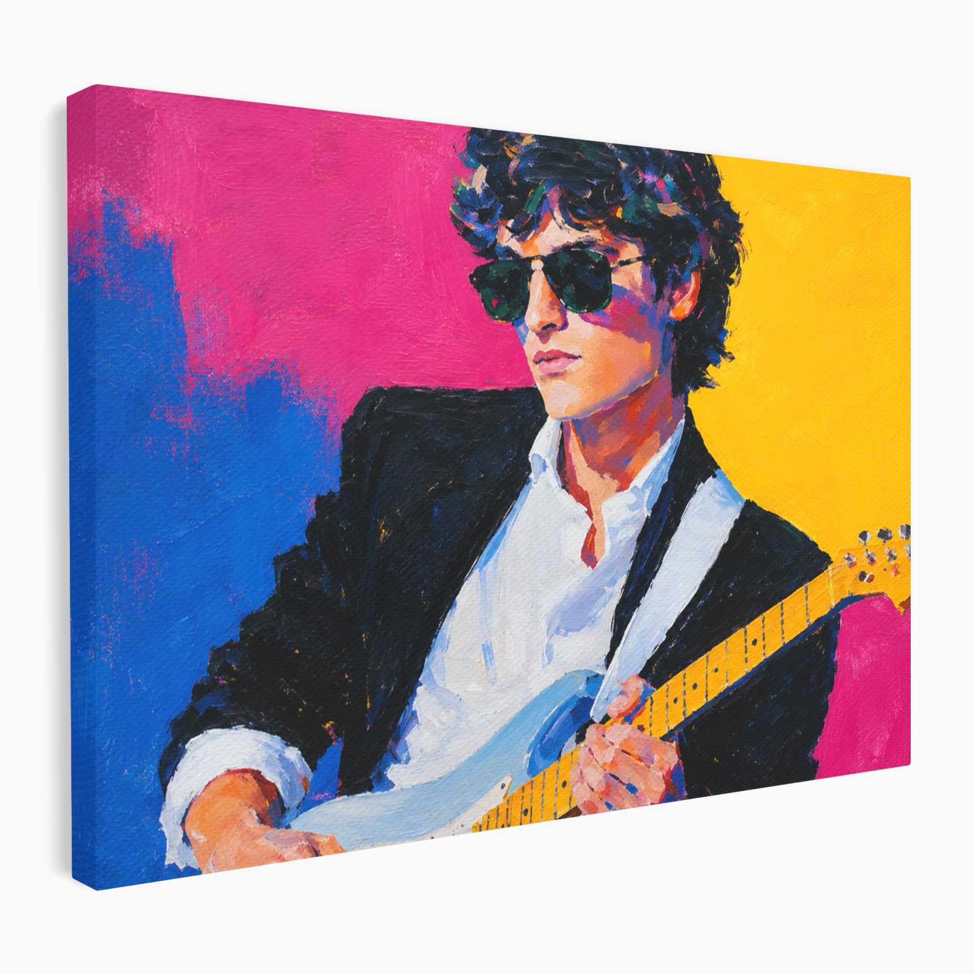 Tablou Canvas Premium LuxCanva® R1036, Chitaristul Retro, Chitarist, Retro, Portret, Muzica, Living, Culori Vibrante