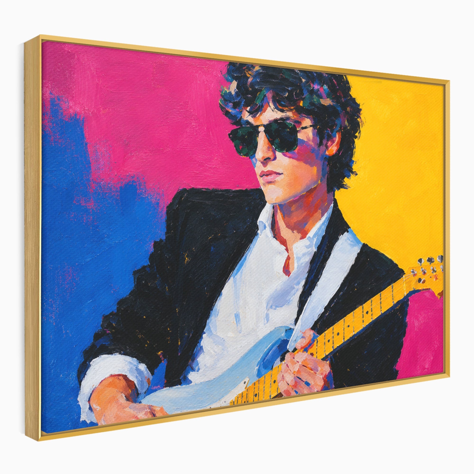 Tablou Canvas Premium LuxCanva® R1036, Chitaristul Retro, Chitarist, Retro, Portret, Muzica, Living, Culori Vibrante