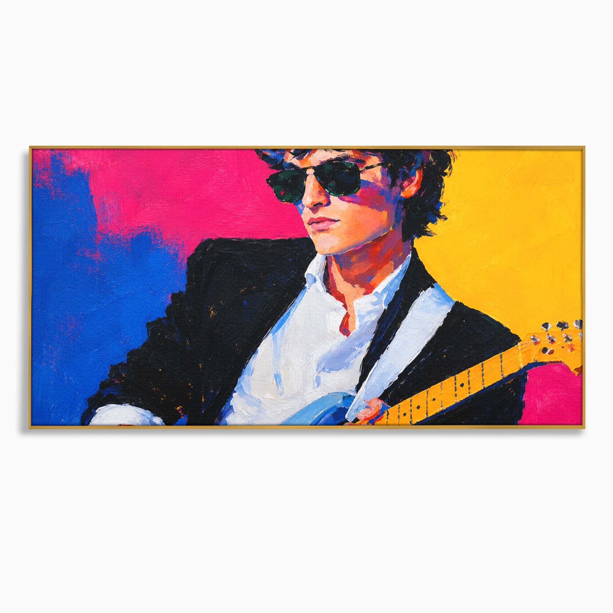 Tablou Canvas Premium LuxCanva® R1036, Chitaristul Retro, Chitarist, Retro, Portret, Muzica, Living, Culori Vibrante