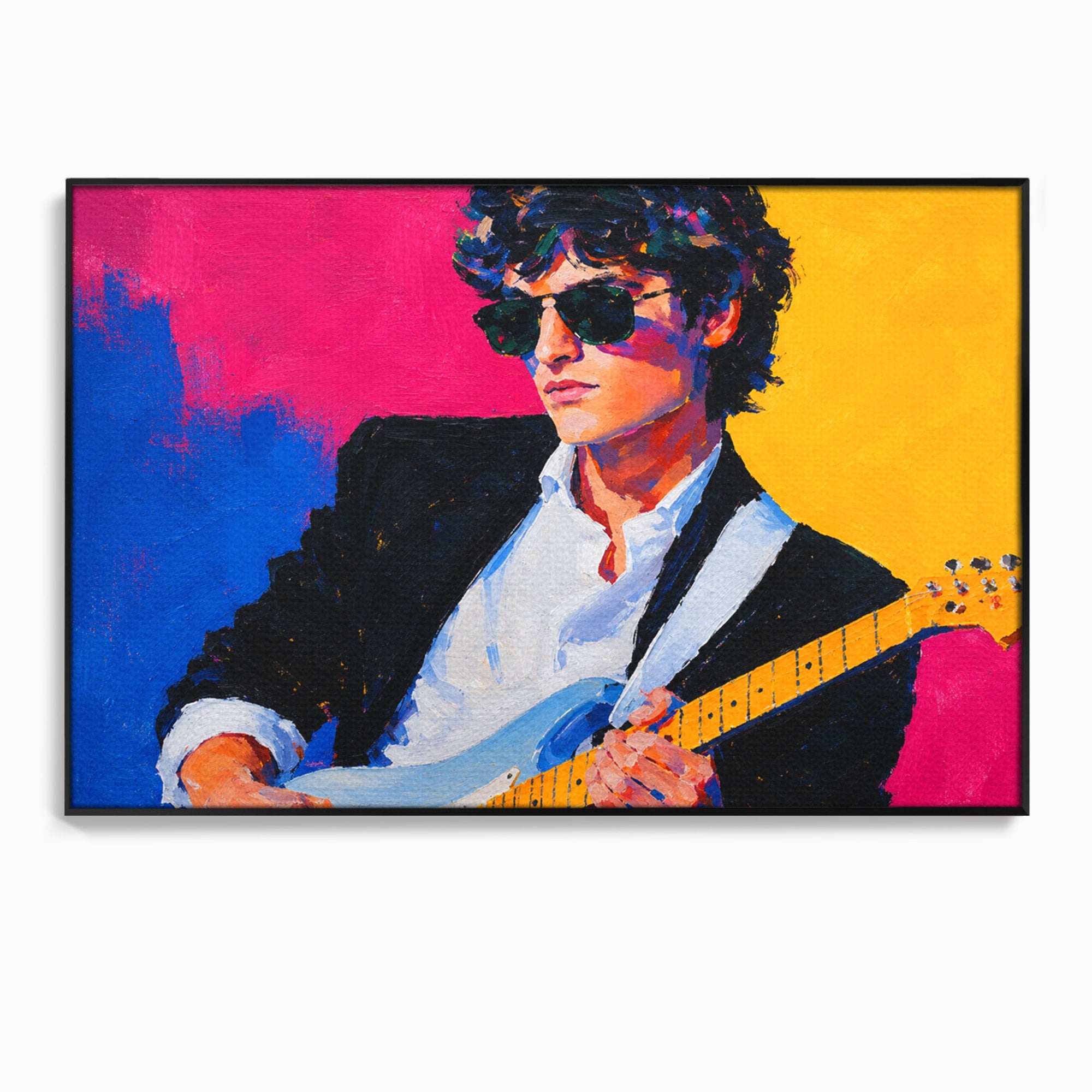 Tablou Canvas Premium LuxCanva® R1036, Chitaristul Retro, Chitarist, Retro, Portret, Muzica, Living, Culori Vibrante