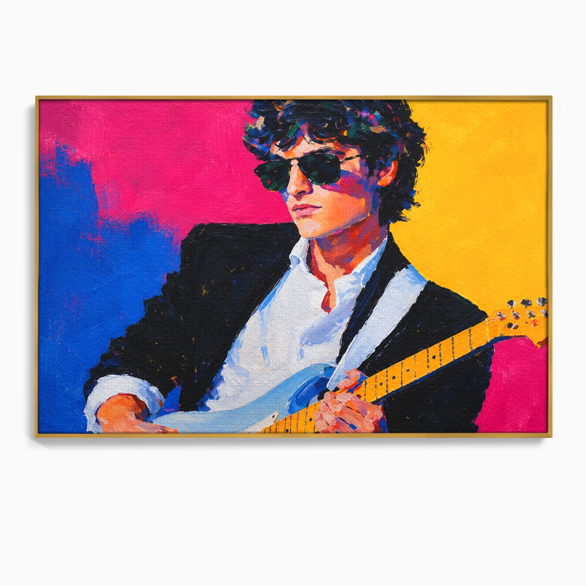 Tablou Canvas Premium LuxCanva® R1036, Chitaristul Retro, Chitarist, Retro, Portret, Muzica, Living, Culori Vibrante