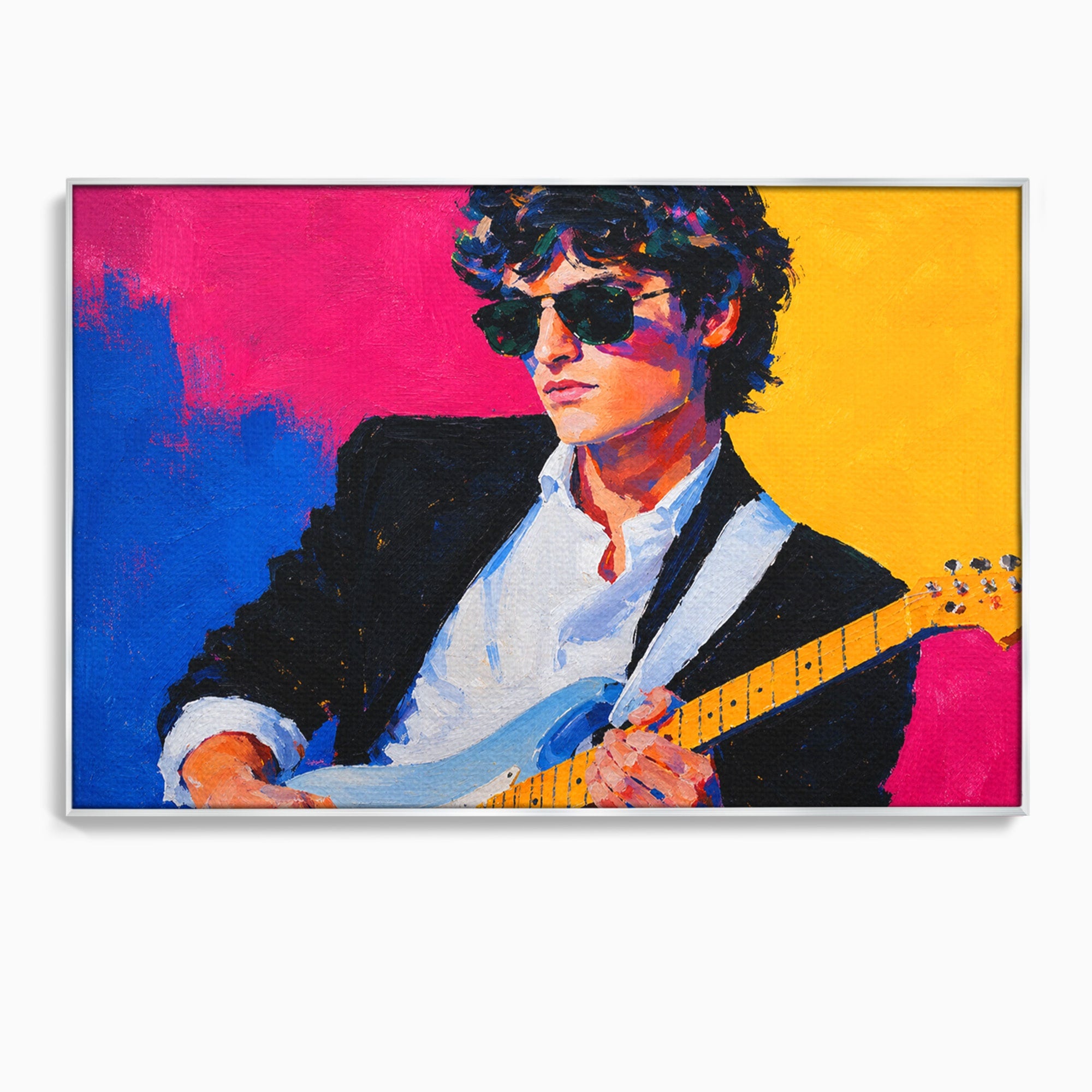 Tablou Canvas Premium LuxCanva® R1036, Chitaristul Retro, Chitarist, Retro, Portret, Muzica, Living, Culori Vibrante