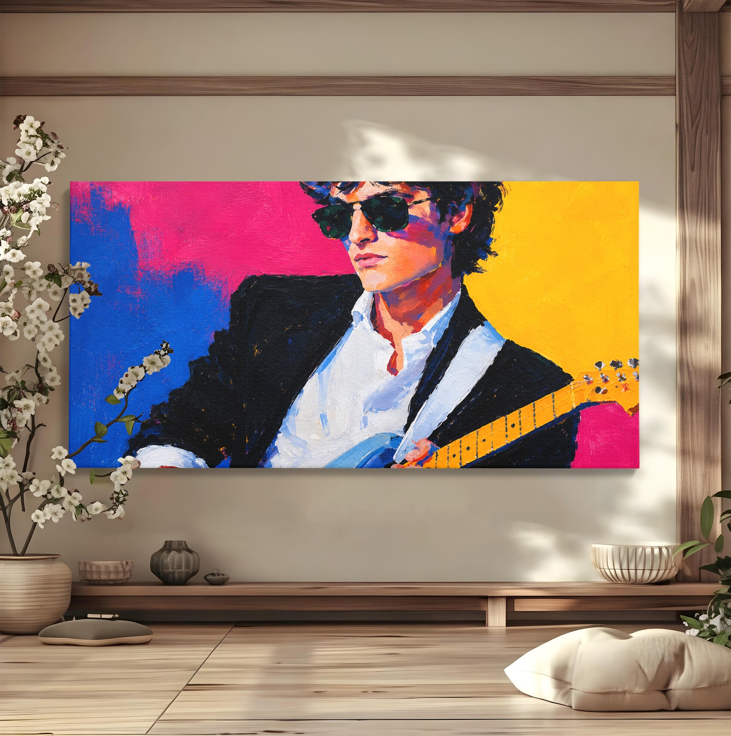 Tablou Canvas Premium LuxCanva® R1036, Chitaristul Retro, Chitarist, Retro, Portret, Muzica, Living, Culori Vibrante