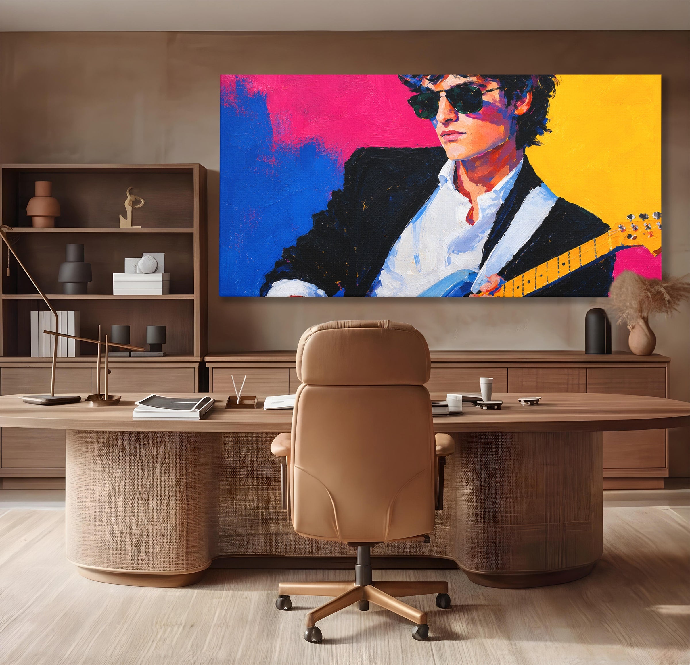 Tablou Canvas Premium LuxCanva® R1036, Chitaristul Retro, Chitarist, Retro, Portret, Muzica, Living, Culori Vibrante