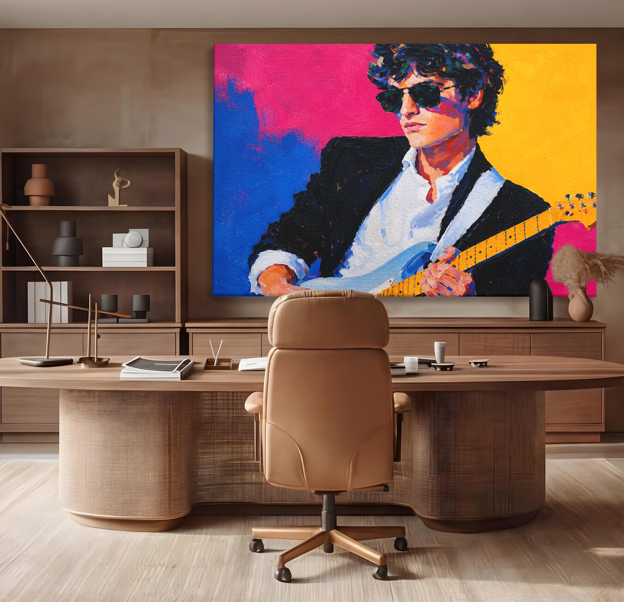 Tablou Canvas Premium LuxCanva® R1036, Chitaristul Retro, Chitarist, Retro, Portret, Muzica, Living, Culori Vibrante