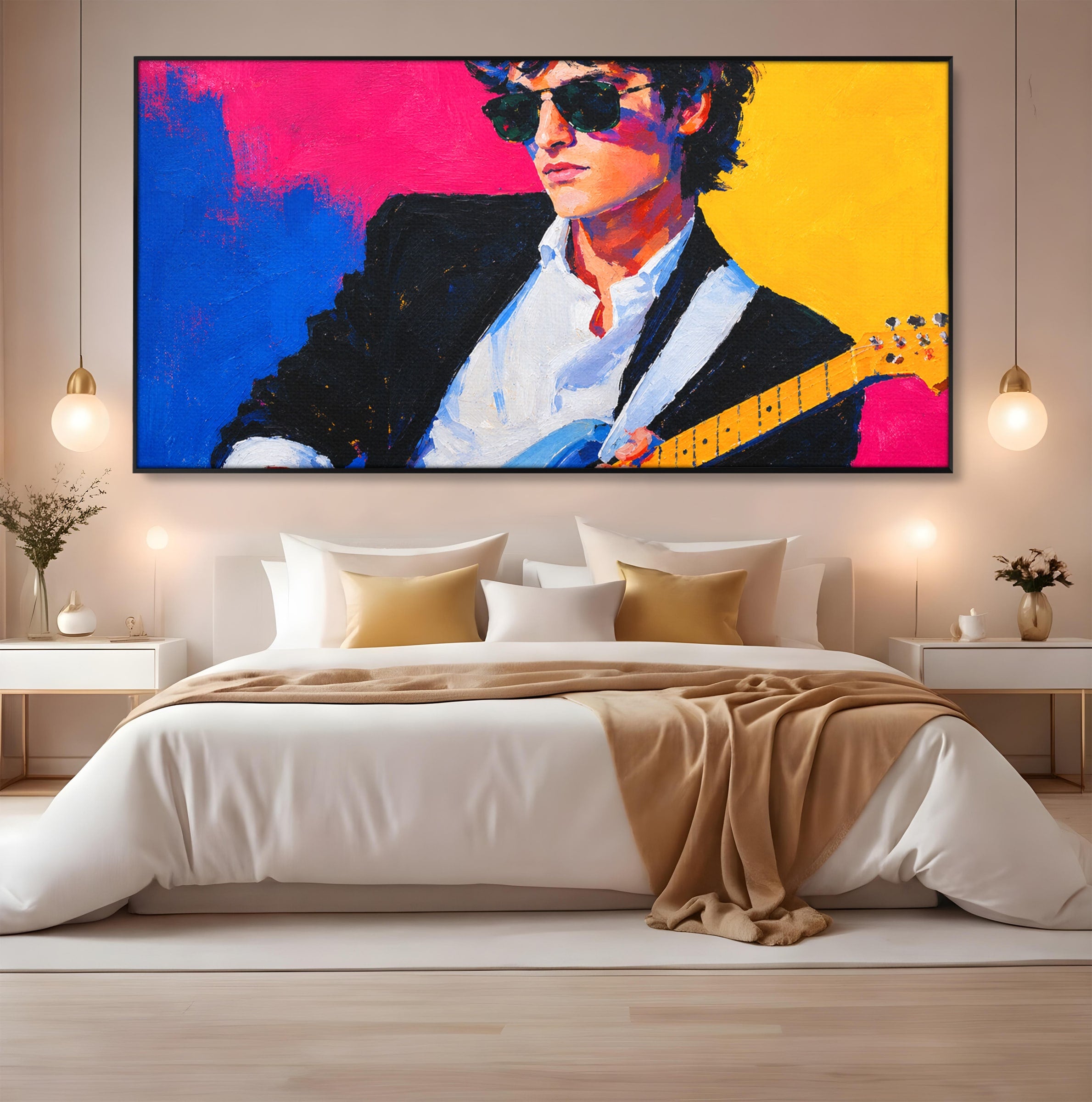 Tablou Canvas Premium LuxCanva® R1036, Chitaristul Retro, Chitarist, Retro, Portret, Muzica, Living, Culori Vibrante