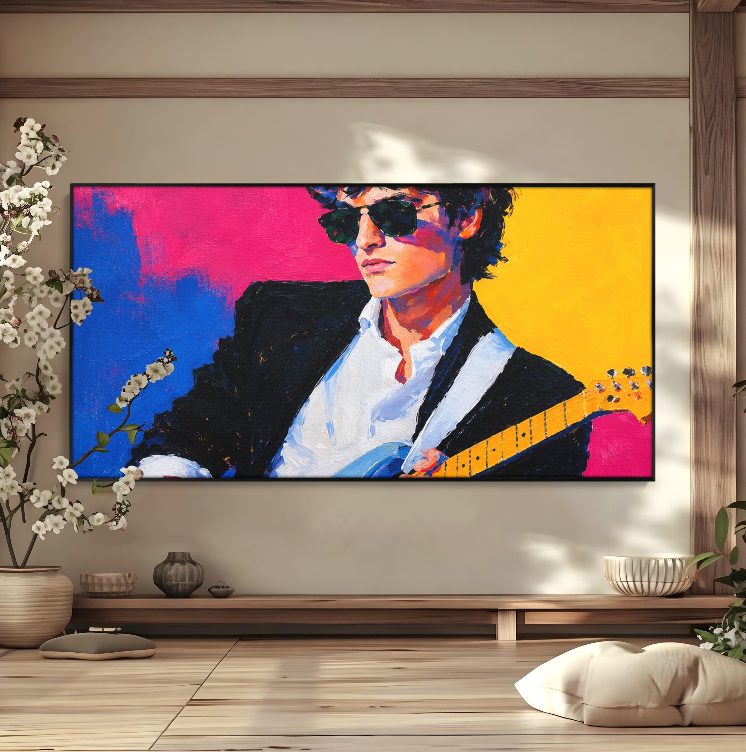 Tablou Canvas Premium LuxCanva® R1036, Chitaristul Retro, Chitarist, Retro, Portret, Muzica, Living, Culori Vibrante