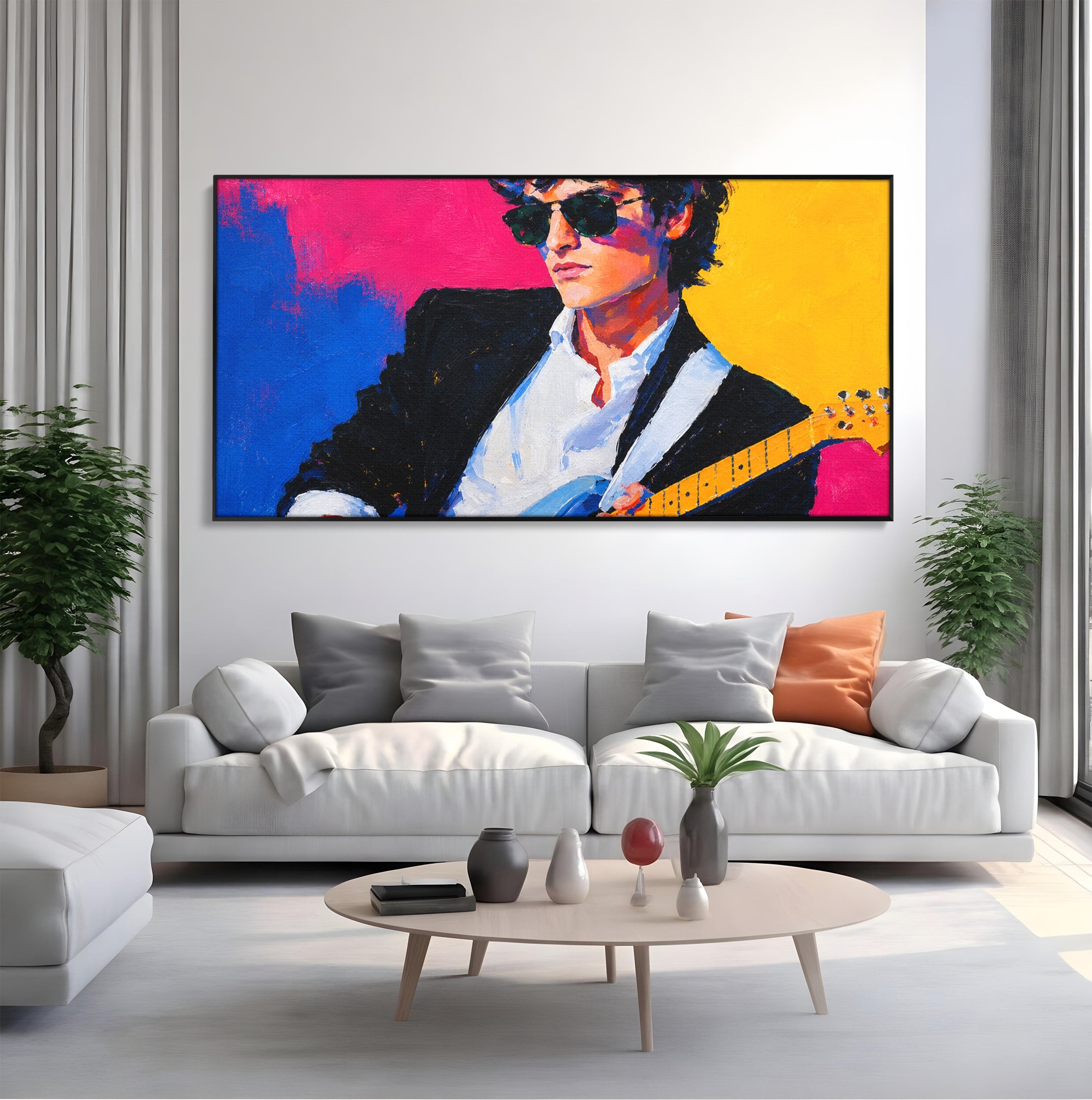 Tablou Canvas Premium LuxCanva® R1036, Chitaristul Retro, Chitarist, Retro, Portret, Muzica, Living, Culori Vibrante