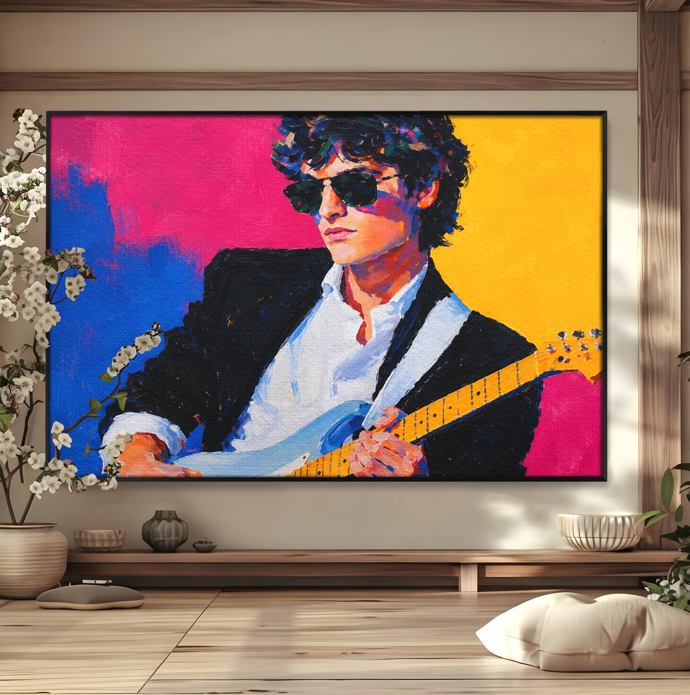 Tablou Canvas Premium LuxCanva® R1036, Chitaristul Retro, Chitarist, Retro, Portret, Muzica, Living, Culori Vibrante
