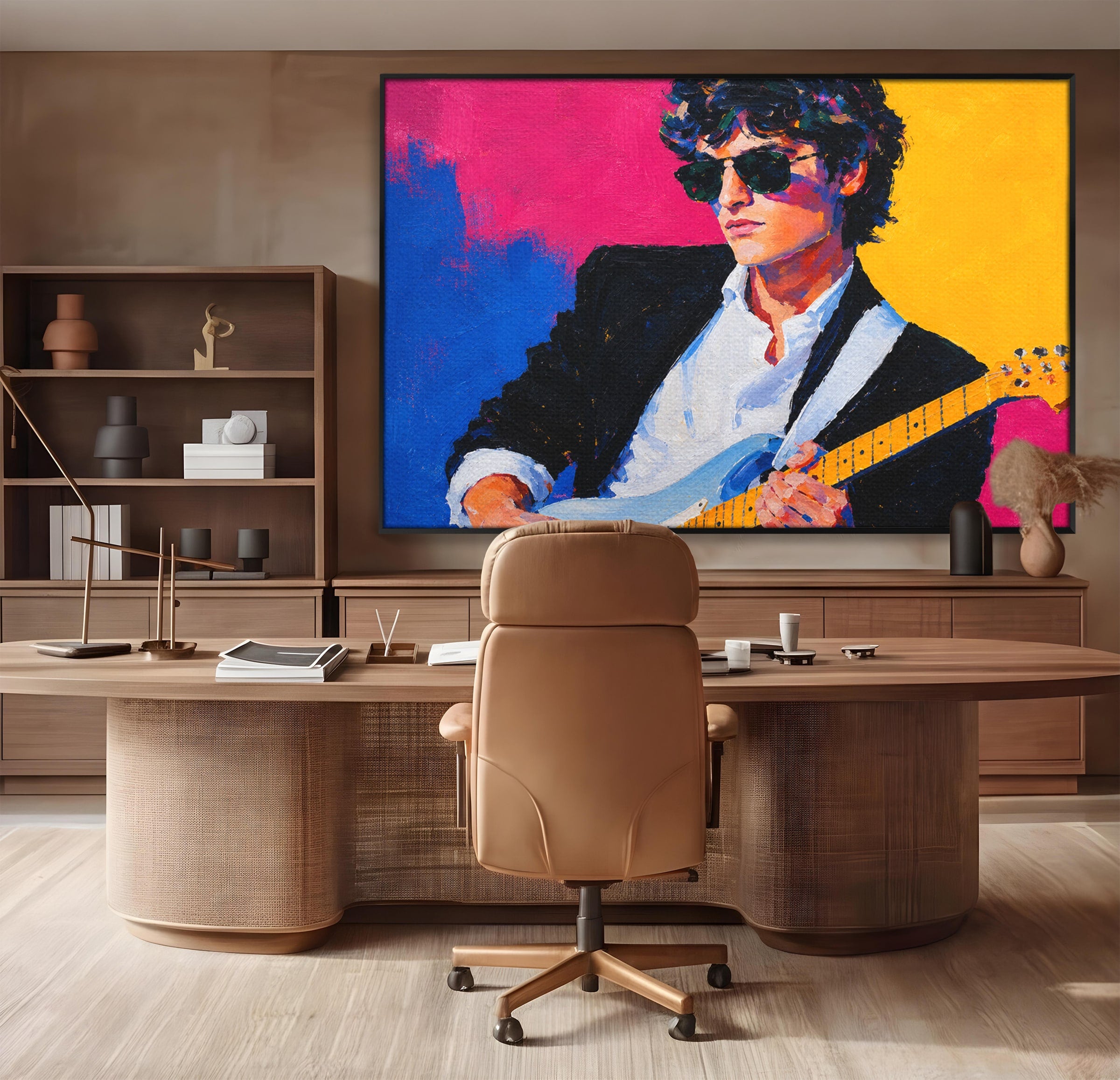 Tablou Canvas Premium LuxCanva® R1036, Chitaristul Retro, Chitarist, Retro, Portret, Muzica, Living, Culori Vibrante