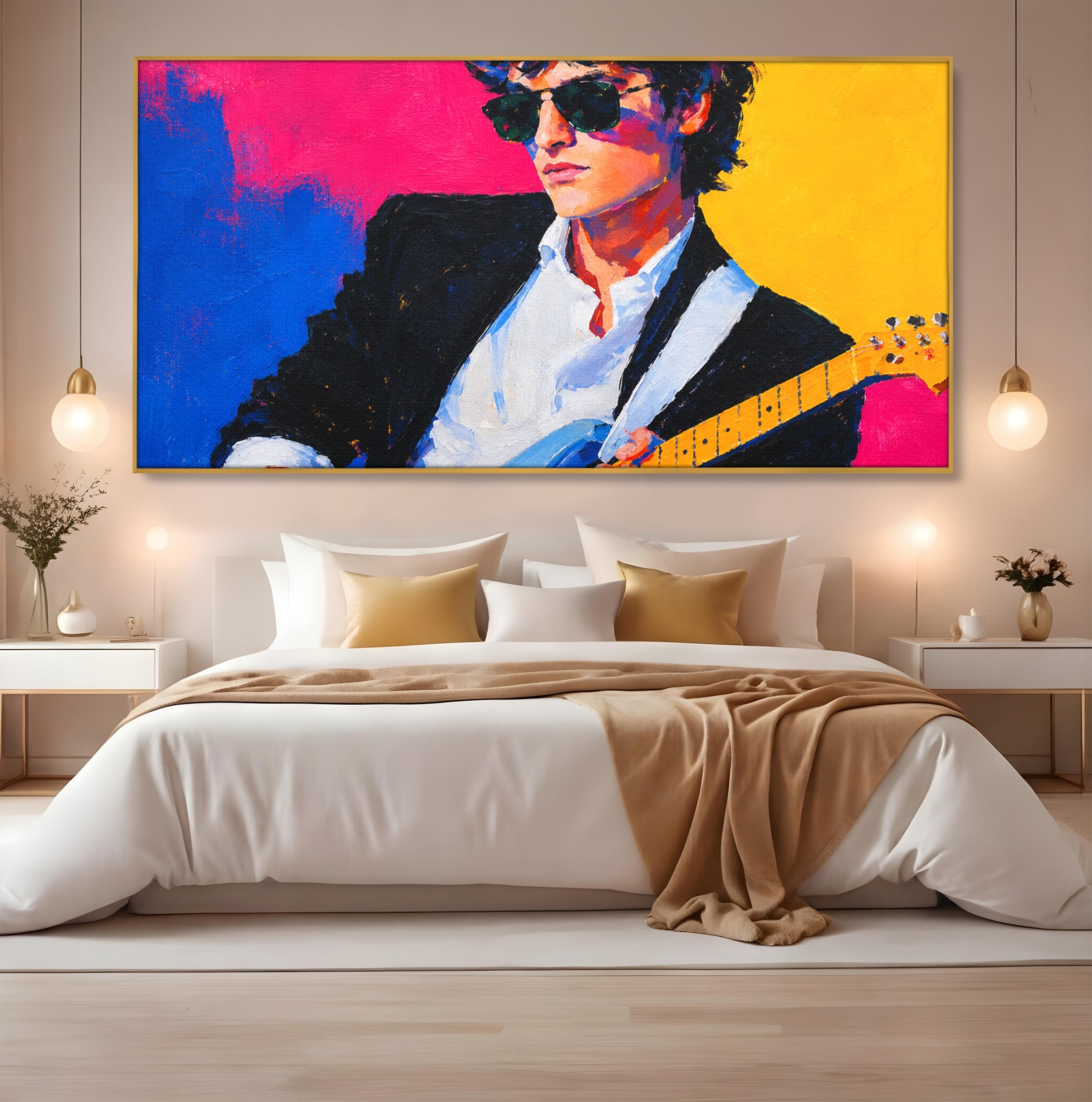 Tablou Canvas Premium LuxCanva® R1036, Chitaristul Retro, Chitarist, Retro, Portret, Muzica, Living, Culori Vibrante