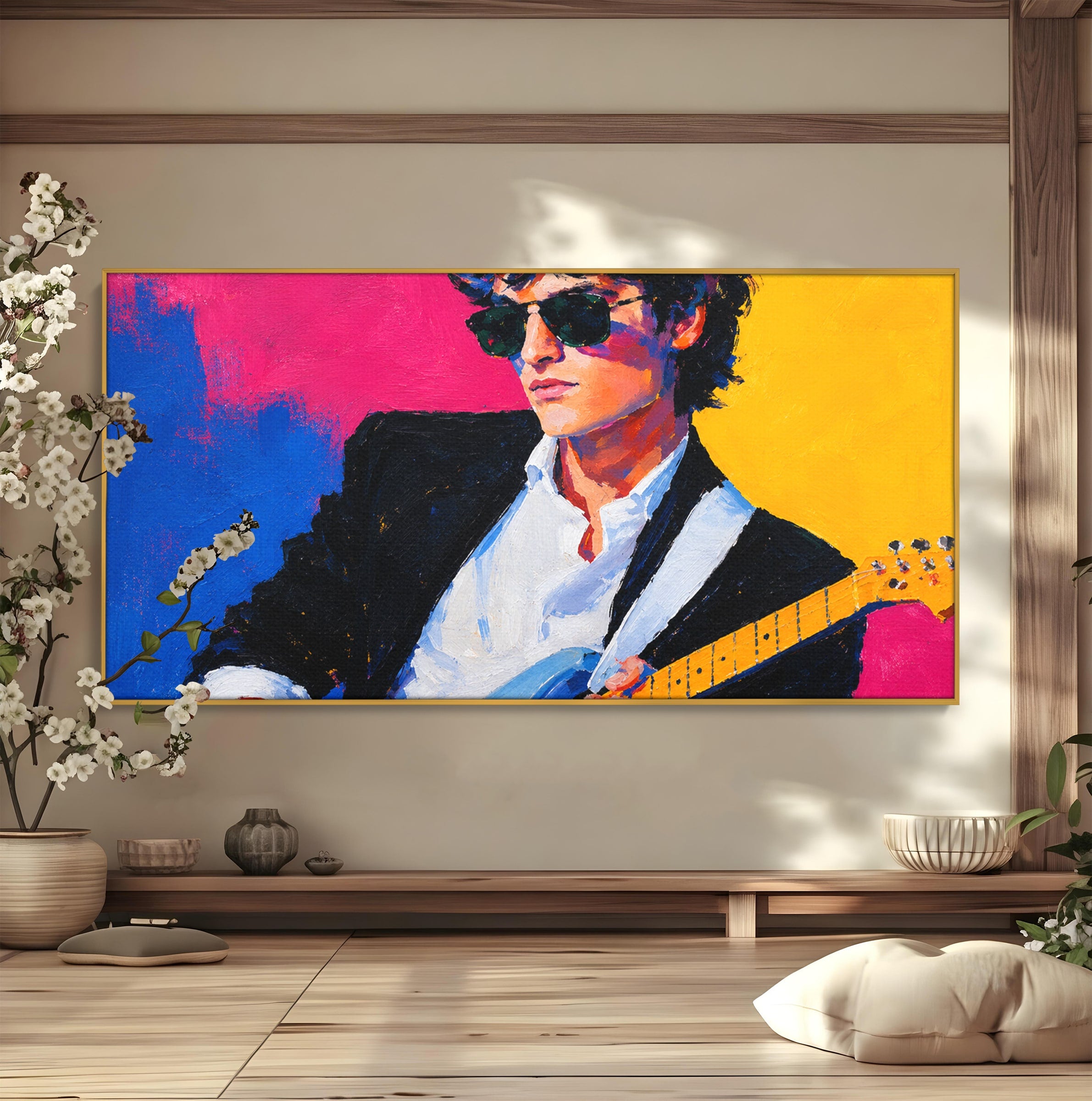 Tablou Canvas Premium LuxCanva® R1036, Chitaristul Retro, Chitarist, Retro, Portret, Muzica, Living, Culori Vibrante