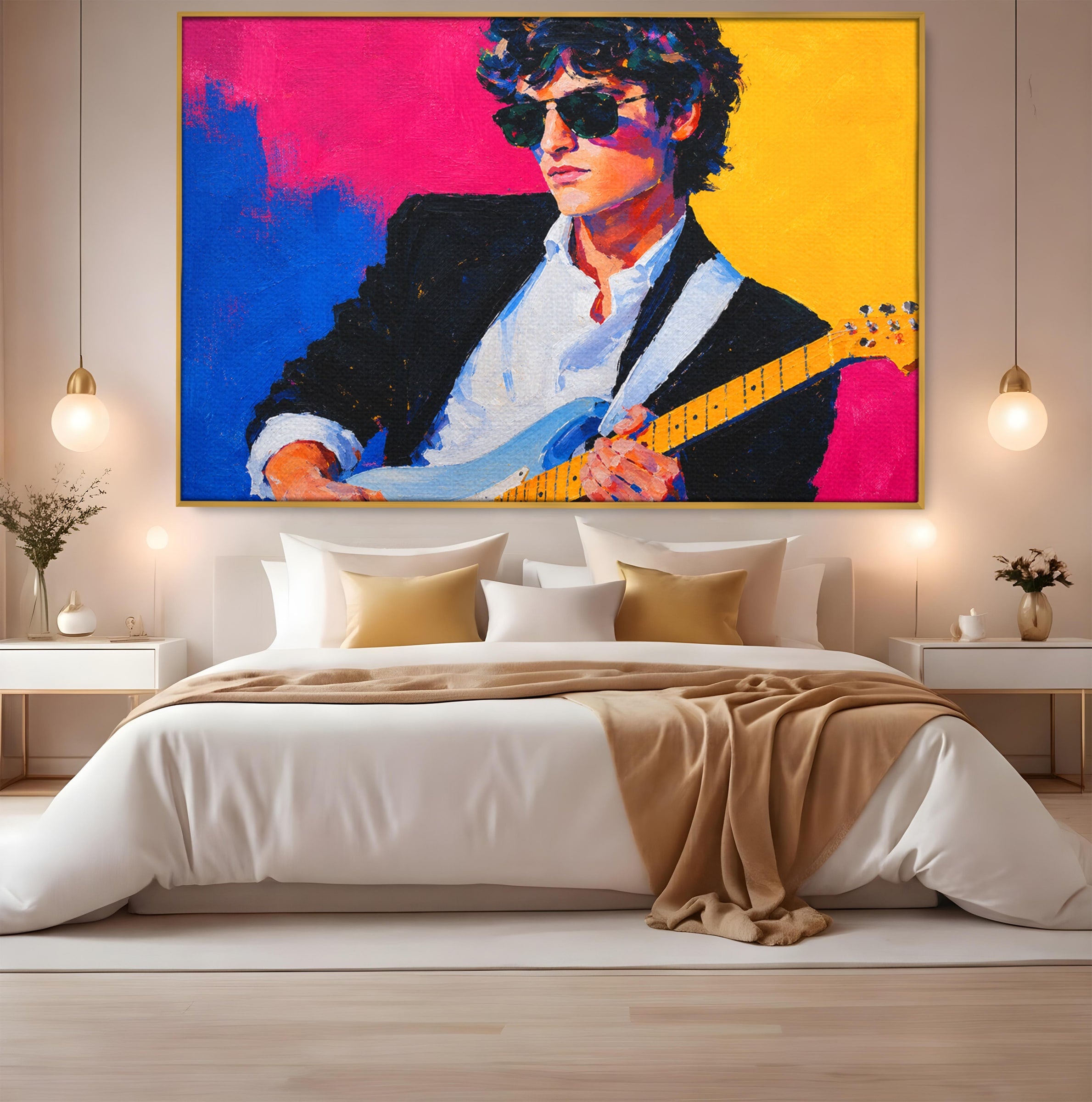 Tablou Canvas Premium LuxCanva® R1036, Chitaristul Retro, Chitarist, Retro, Portret, Muzica, Living, Culori Vibrante
