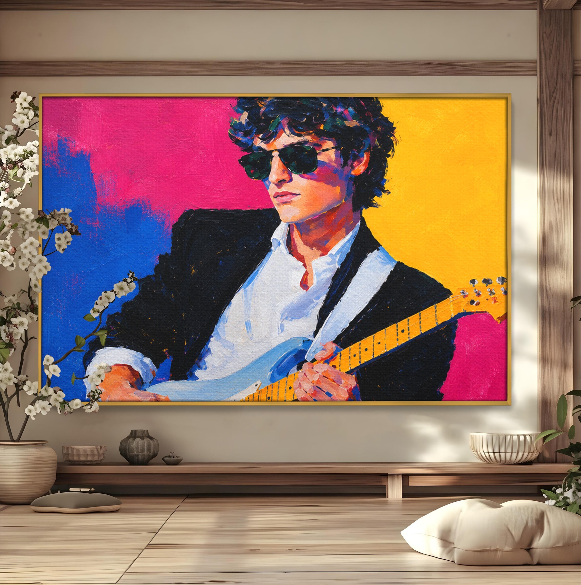 Tablou Canvas Premium LuxCanva® R1036, Chitaristul Retro, Chitarist, Retro, Portret, Muzica, Living, Culori Vibrante