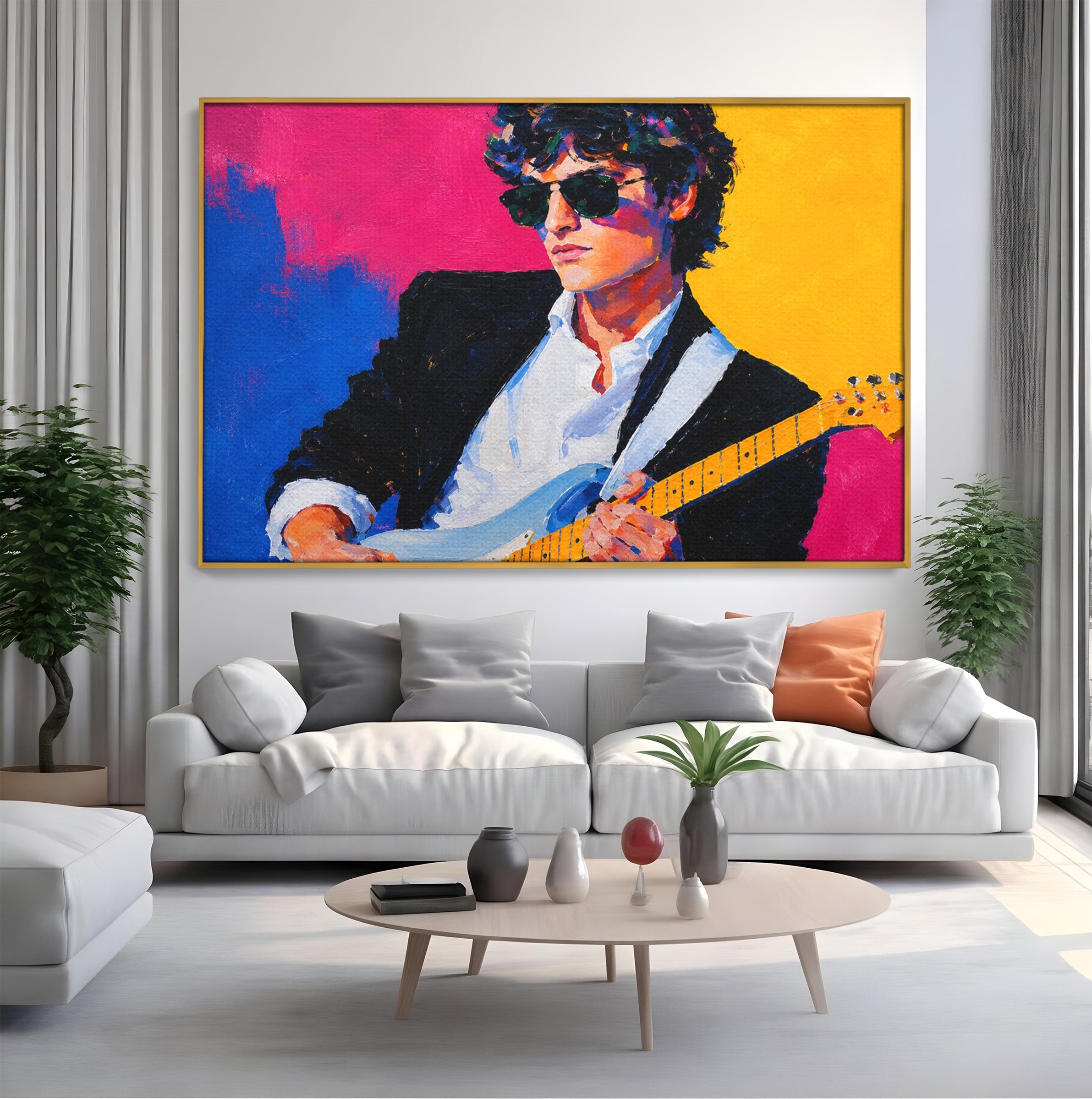 Tablou Canvas Premium LuxCanva® R1036, Chitaristul Retro, Chitarist, Retro, Portret, Muzica, Living, Culori Vibrante