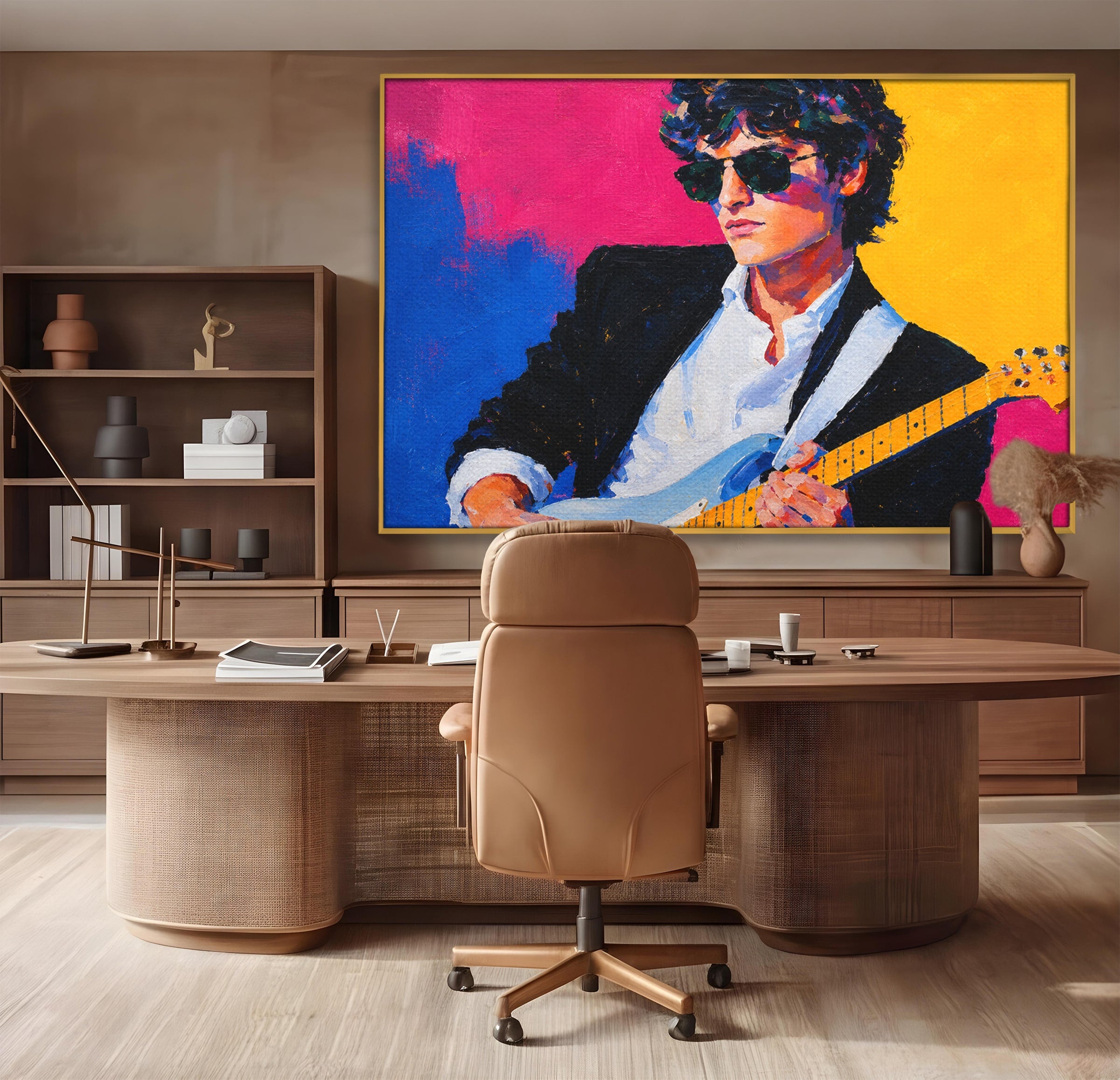 Tablou Canvas Premium LuxCanva® R1036, Chitaristul Retro, Chitarist, Retro, Portret, Muzica, Living, Culori Vibrante