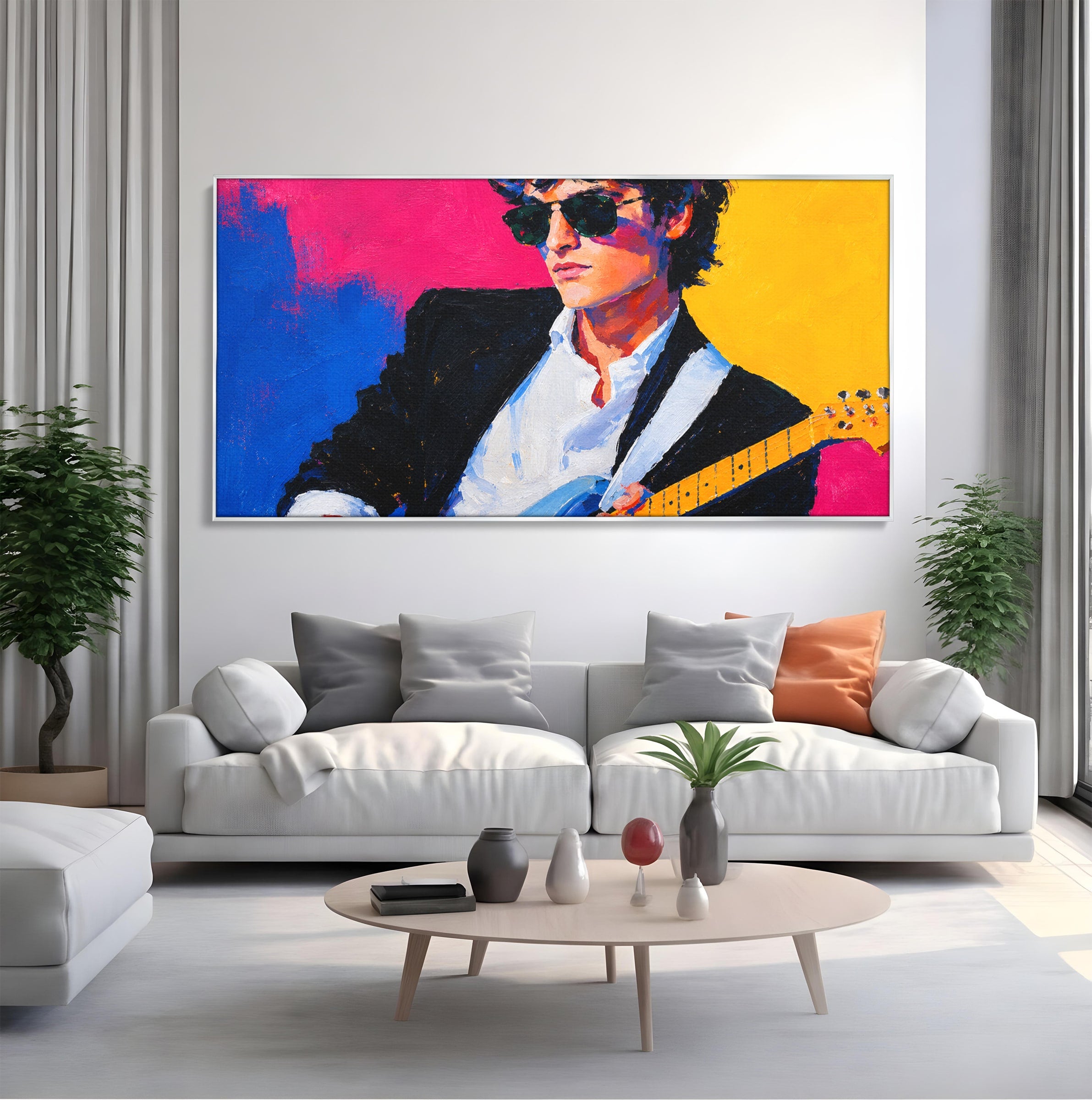 Tablou Canvas Premium LuxCanva® R1036, Chitaristul Retro, Chitarist, Retro, Portret, Muzica, Living, Culori Vibrante