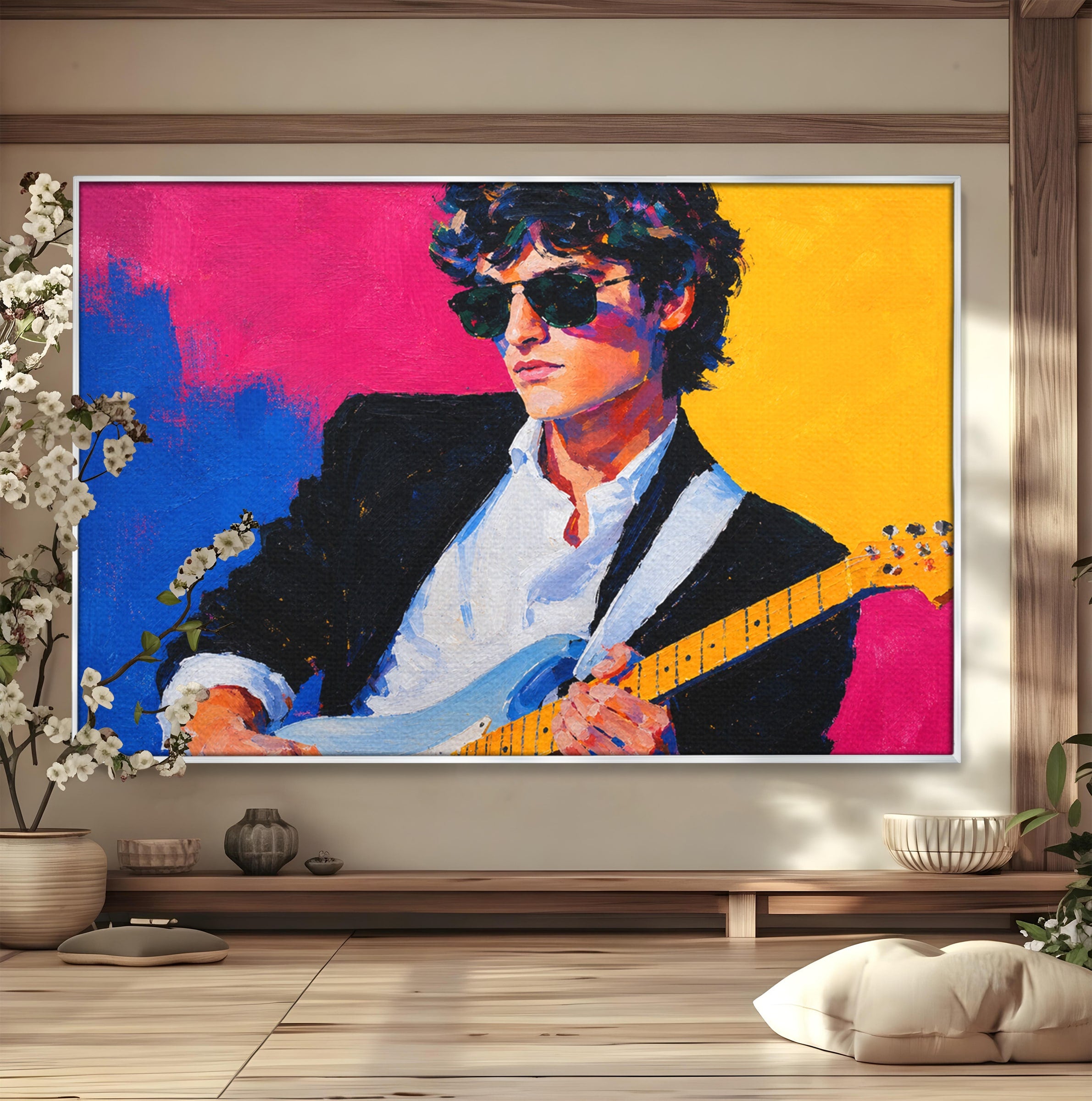 Tablou Canvas Premium LuxCanva® R1036, Chitaristul Retro, Chitarist, Retro, Portret, Muzica, Living, Culori Vibrante