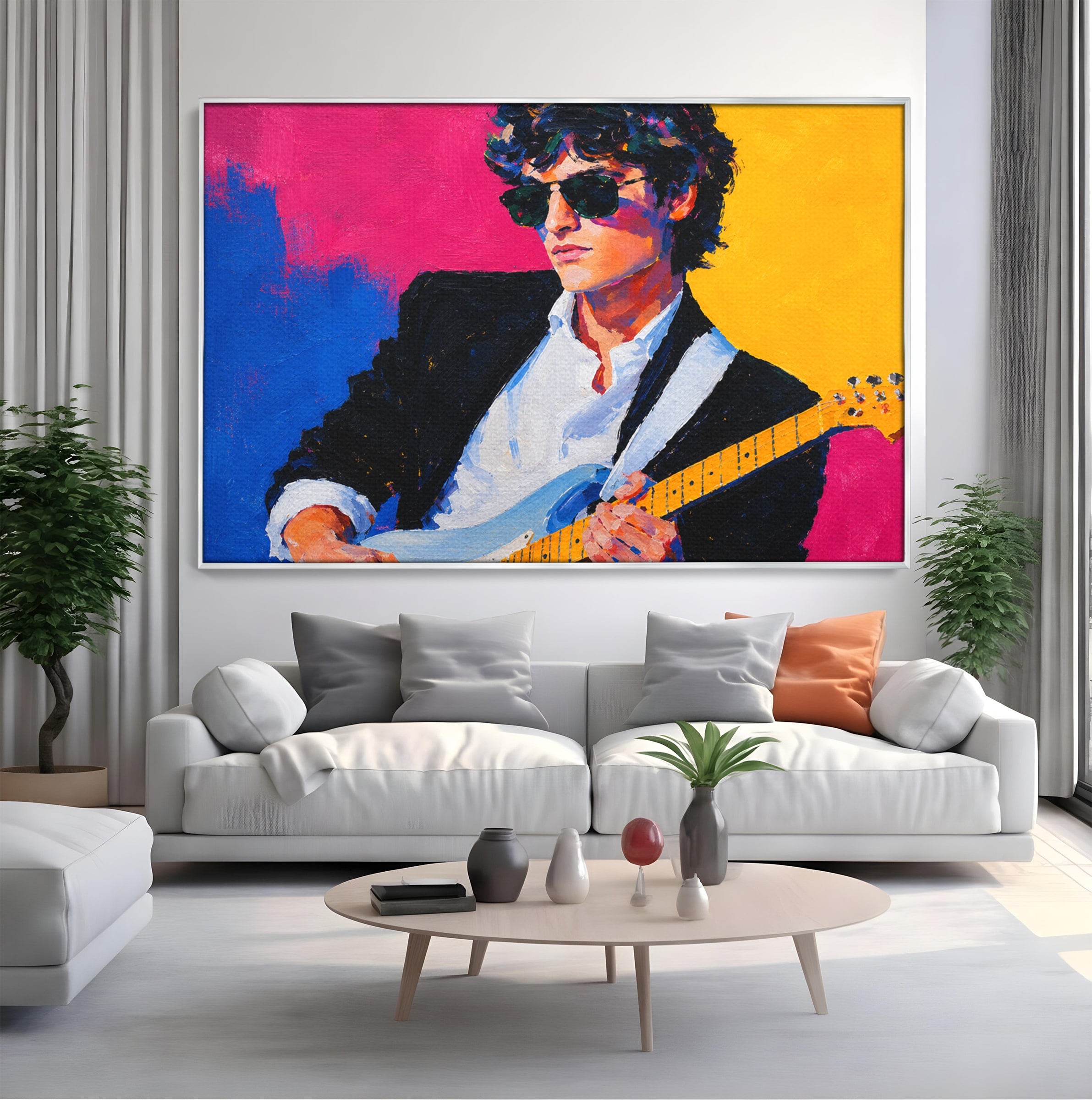 Tablou Canvas Premium LuxCanva® R1036, Chitaristul Retro, Chitarist, Retro, Portret, Muzica, Living, Culori Vibrante