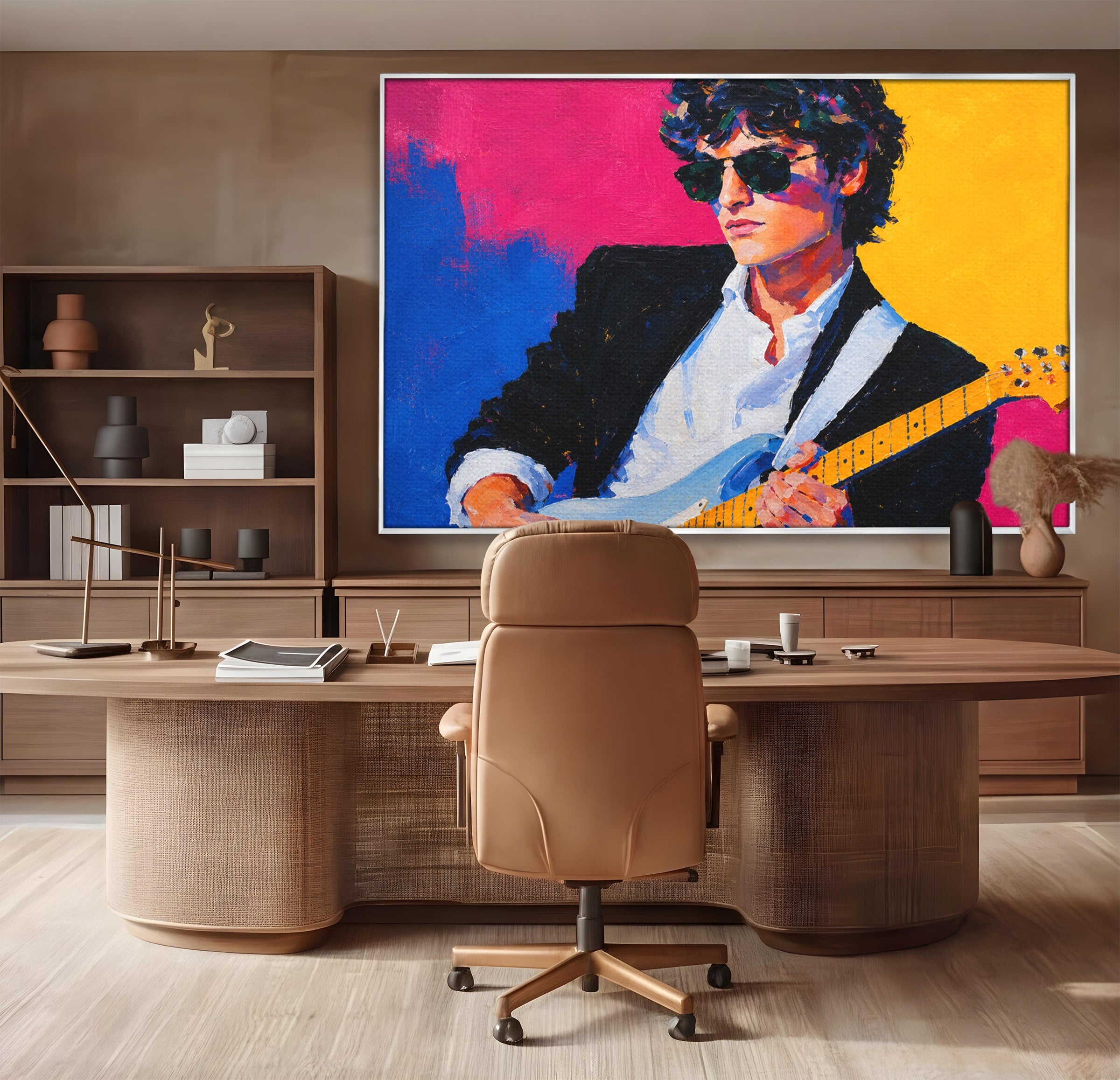 Tablou Canvas Premium LuxCanva® R1036, Chitaristul Retro, Chitarist, Retro, Portret, Muzica, Living, Culori Vibrante