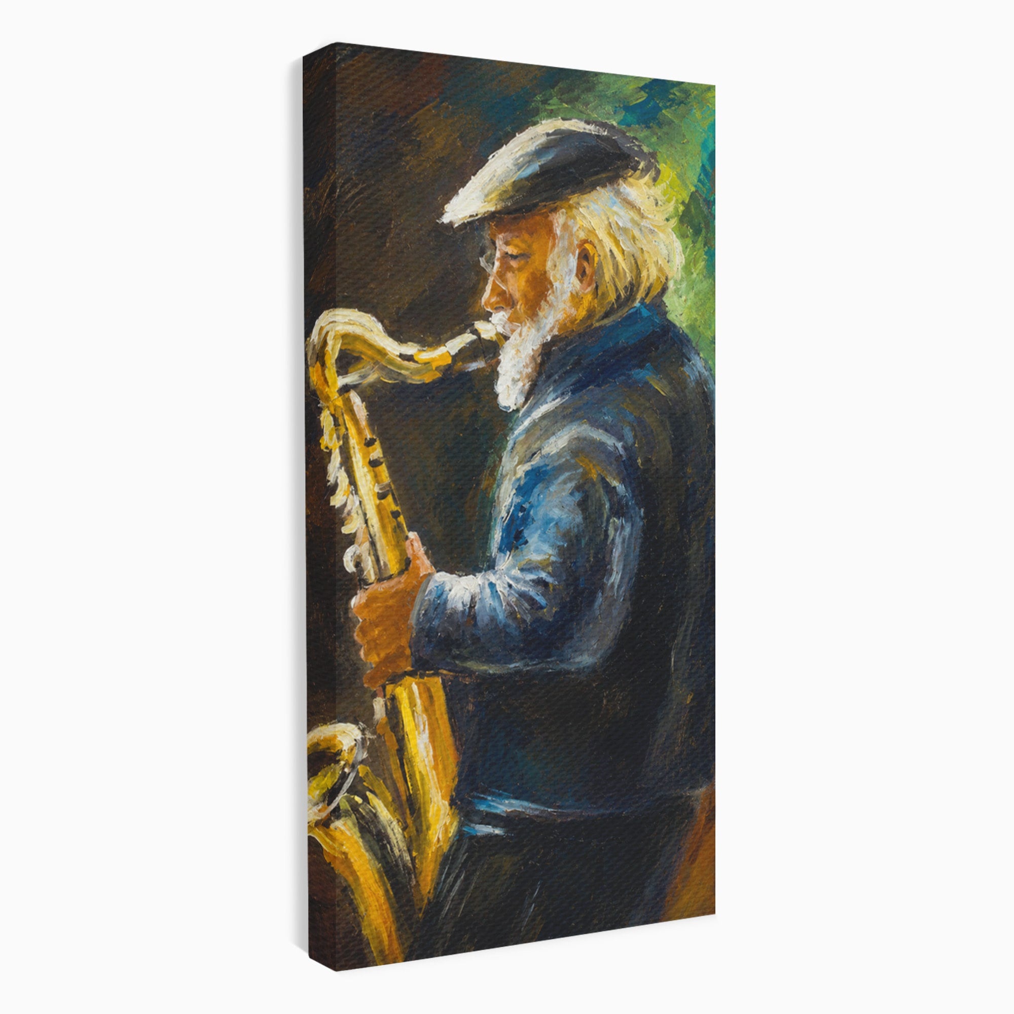 Tablou Canvas Premium LuxCanva® R1037, Saxofonistul Nostalgic, Muzician, Saxofon, Portret, Jazz, Living, Culori Vibrante