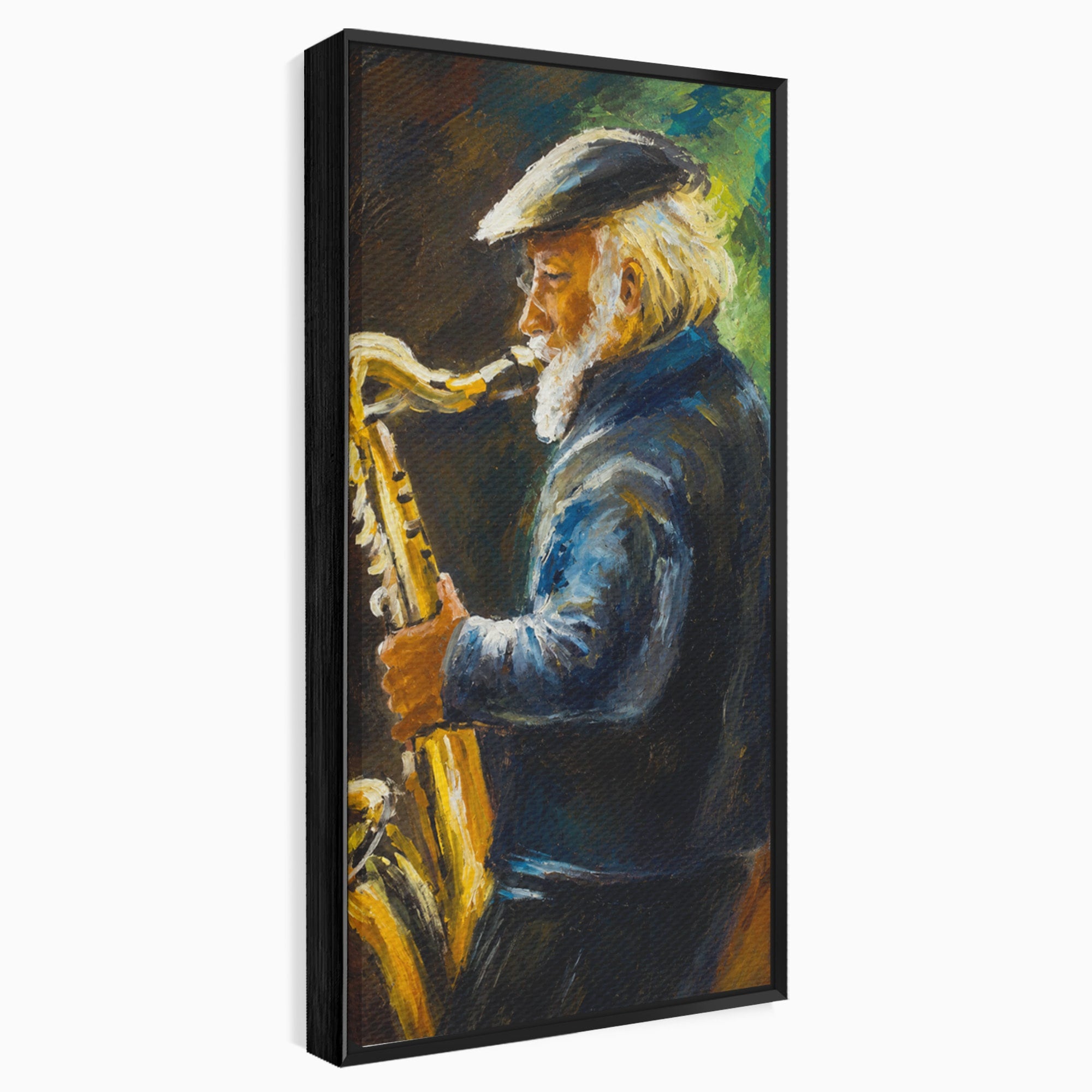 Tablou Canvas Premium LuxCanva® R1037, Saxofonistul Nostalgic, Muzician, Saxofon, Portret, Jazz, Living, Culori Vibrante