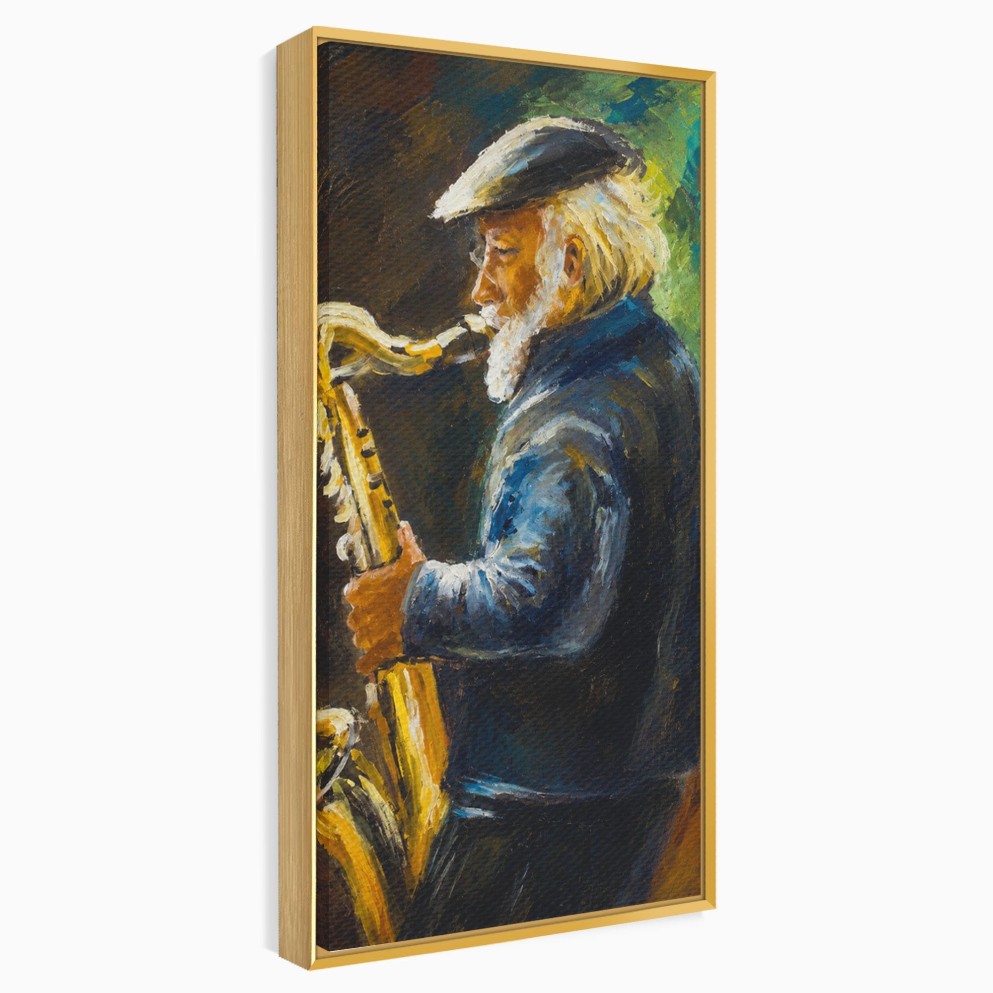 Tablou Canvas Premium LuxCanva® R1037, Saxofonistul Nostalgic, Muzician, Saxofon, Portret, Jazz, Living, Culori Vibrante
