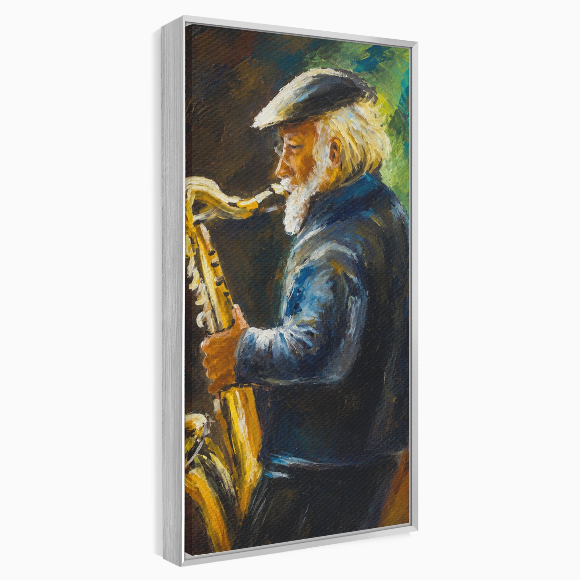 Tablou Canvas Premium LuxCanva® R1037, Saxofonistul Nostalgic, Muzician, Saxofon, Portret, Jazz, Living, Culori Vibrante