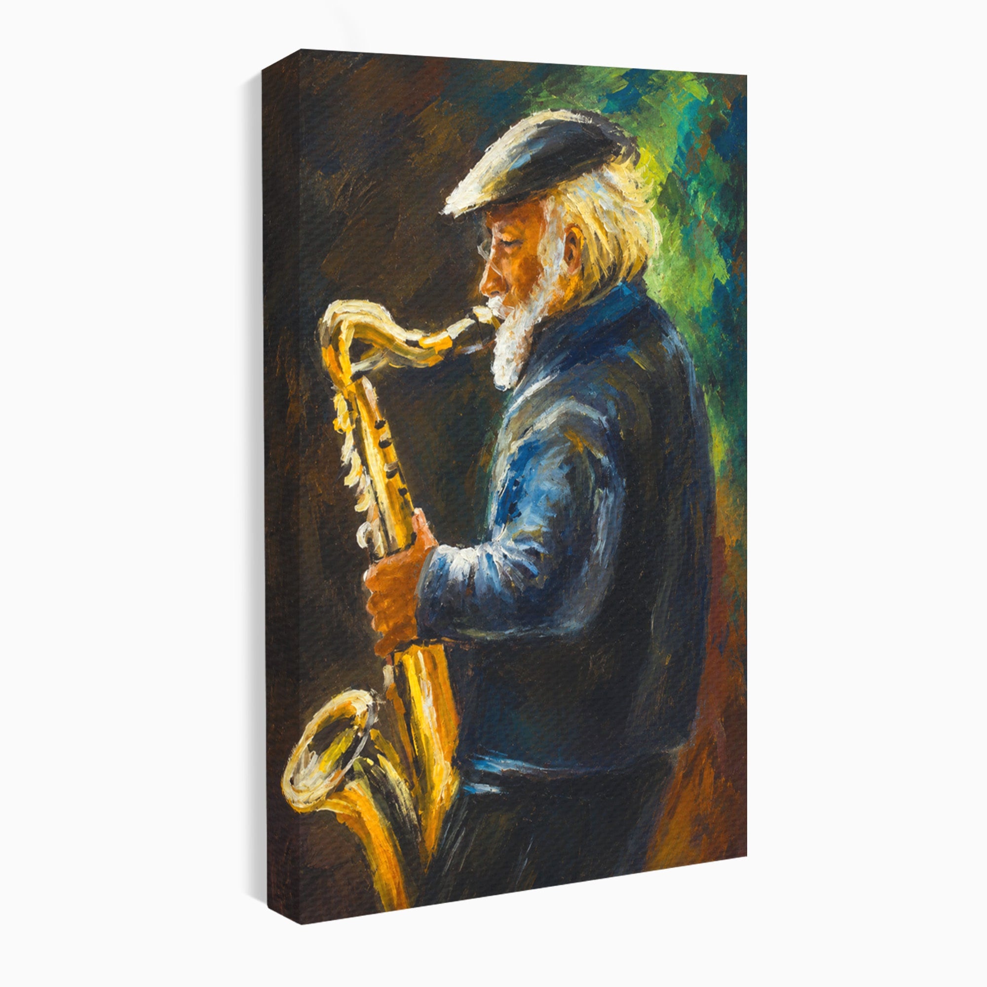 Tablou Canvas Premium LuxCanva® R1037, Saxofonistul Nostalgic, Muzician, Saxofon, Portret, Jazz, Living, Culori Vibrante
