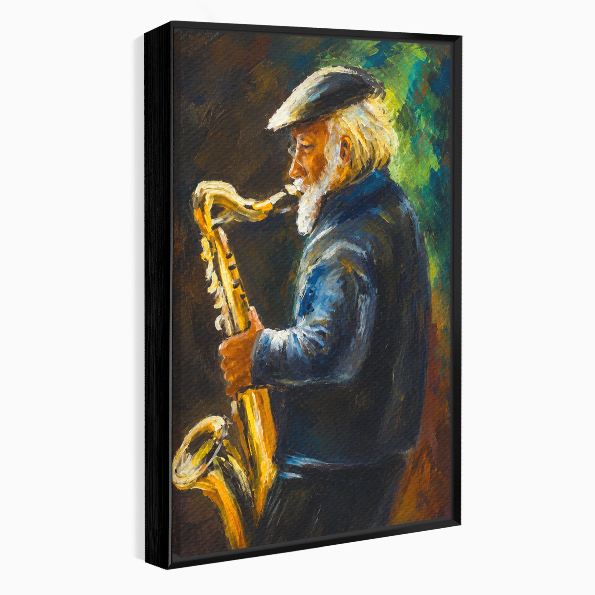 Tablou Canvas Premium LuxCanva® R1037, Saxofonistul Nostalgic, Muzician, Saxofon, Portret, Jazz, Living, Culori Vibrante