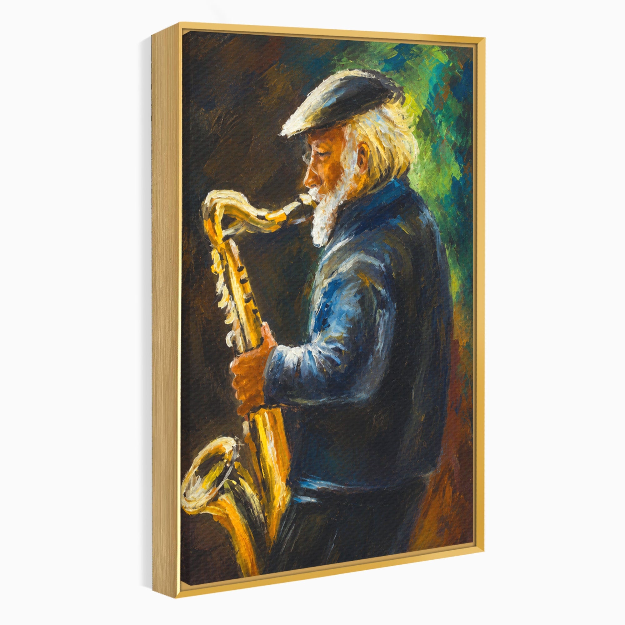 Tablou Canvas Premium LuxCanva® R1037, Saxofonistul Nostalgic, Muzician, Saxofon, Portret, Jazz, Living, Culori Vibrante