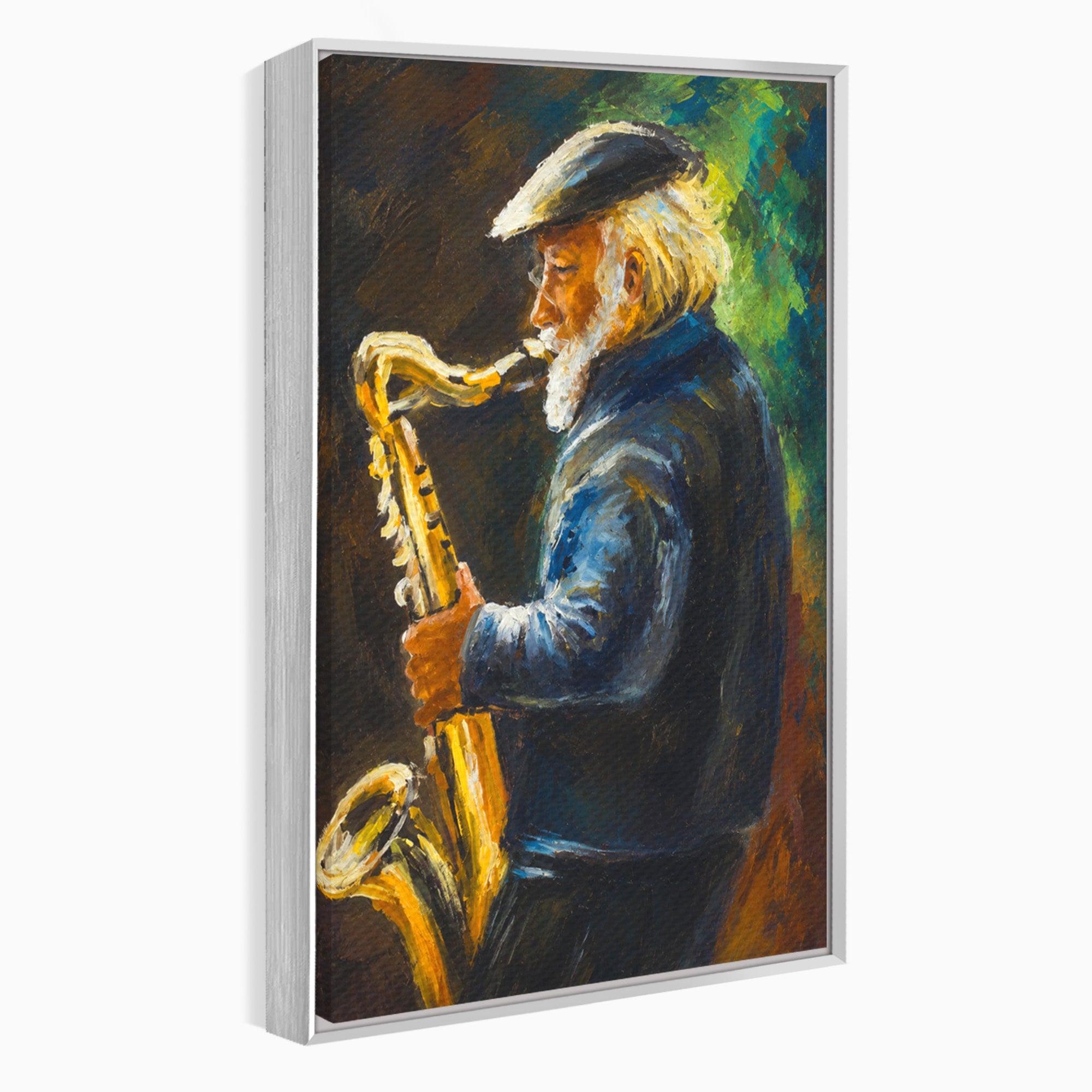 Tablou Canvas Premium LuxCanva® R1037, Saxofonistul Nostalgic, Muzician, Saxofon, Portret, Jazz, Living, Culori Vibrante